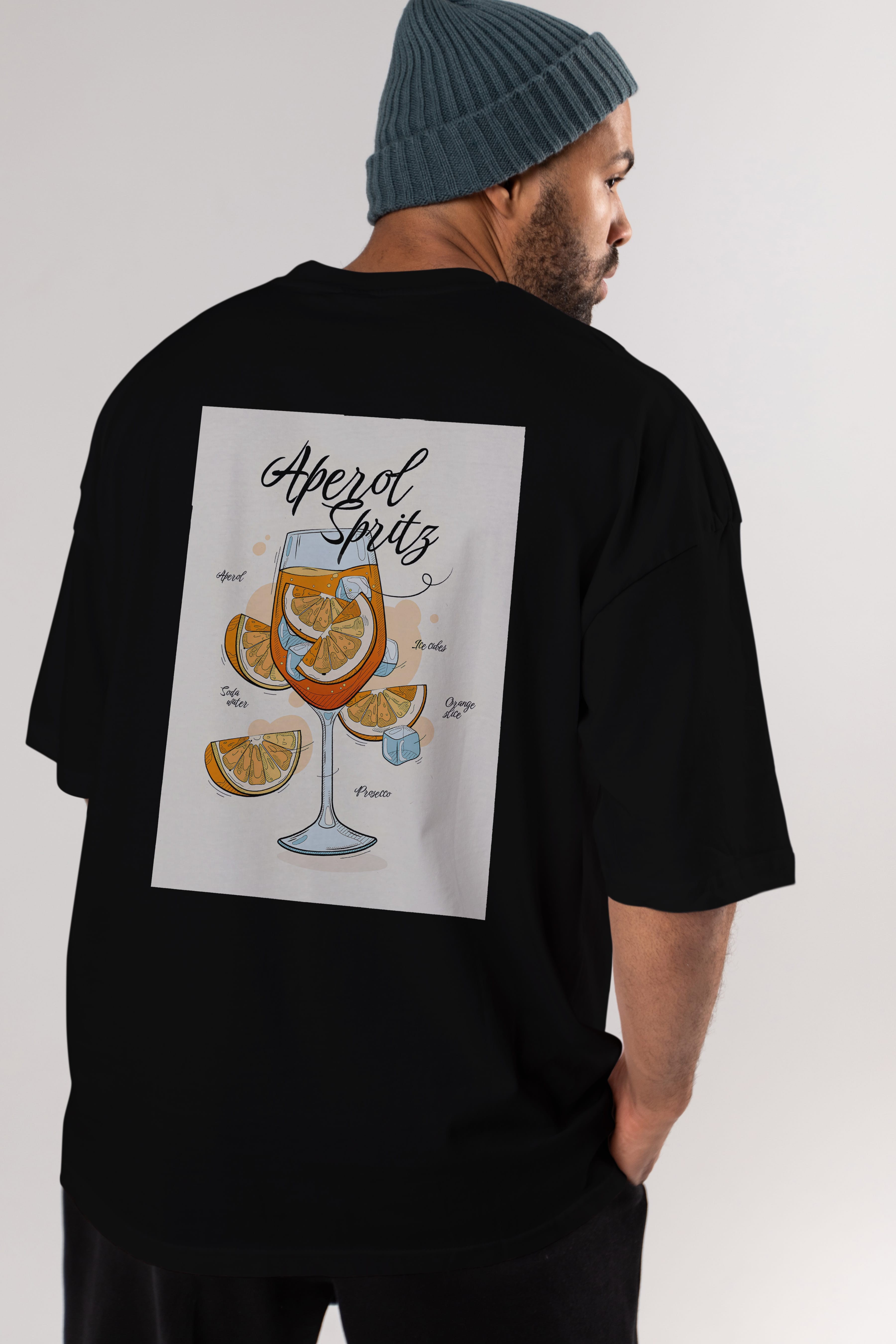 Aperol Spritz 6 Arka Baskılı Oversize t-shirt Erkek Kadın Unisex %100 Pamuk Bisiklet Yaka tişort