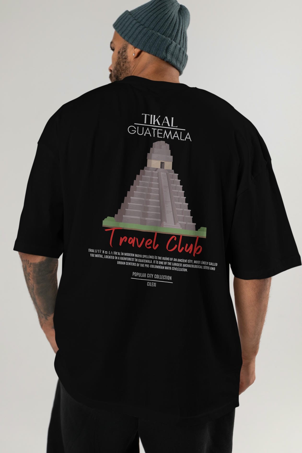 Tikal Guatemala Arka Baskılı Oversize t-shirt Erkek Kadın Pamuk Bisiklet Yaka tişort