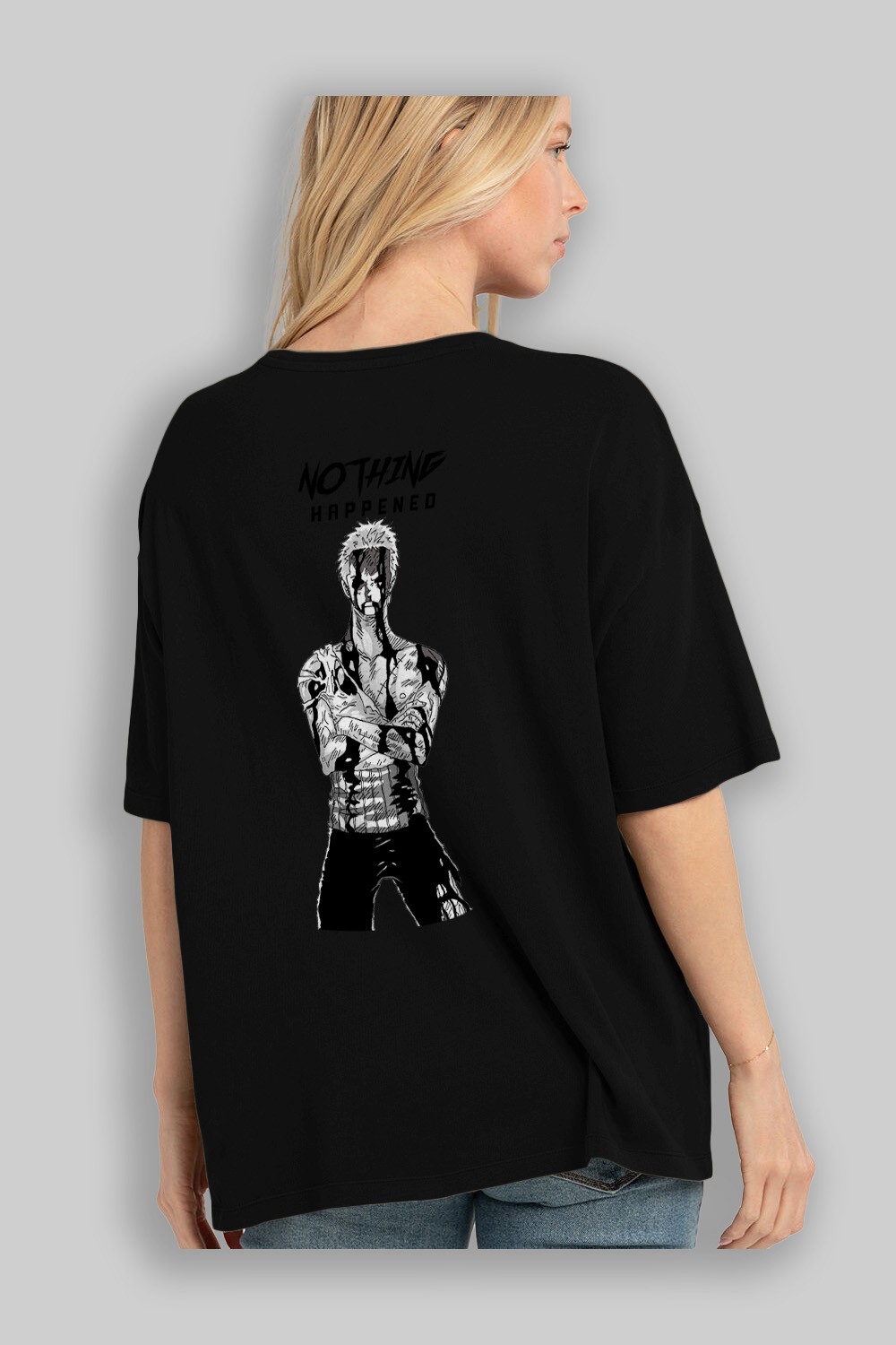 Roronoa Zoro 3 Anime Arka Baskılı Oversize t-shirt Erkek Kadın Unisex %100 pamuk tişort