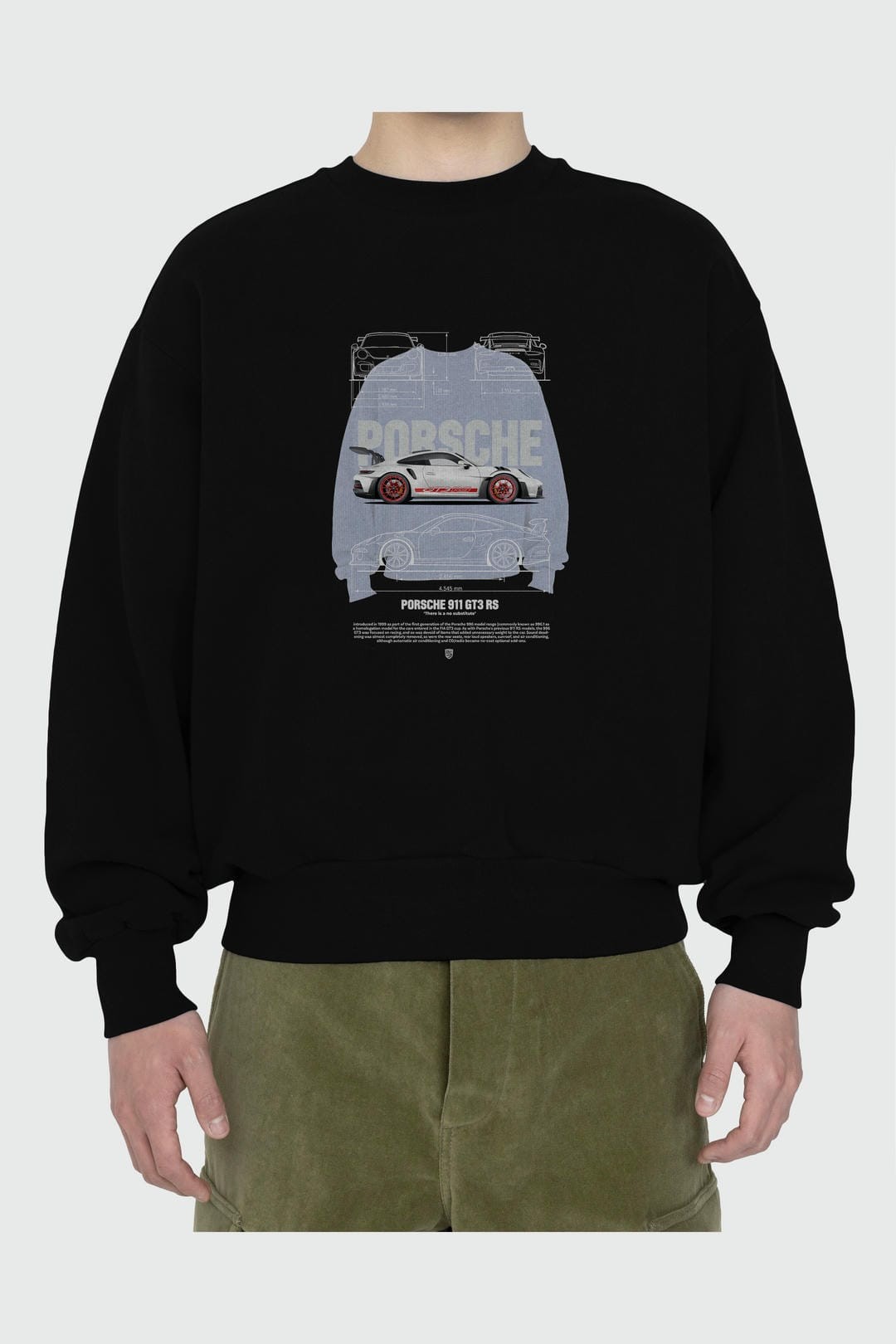 GRAY PORSCHE 911 GT3 Ön Baskılı Anime Oversize Sweatshirt Erkek Kadın Unisex