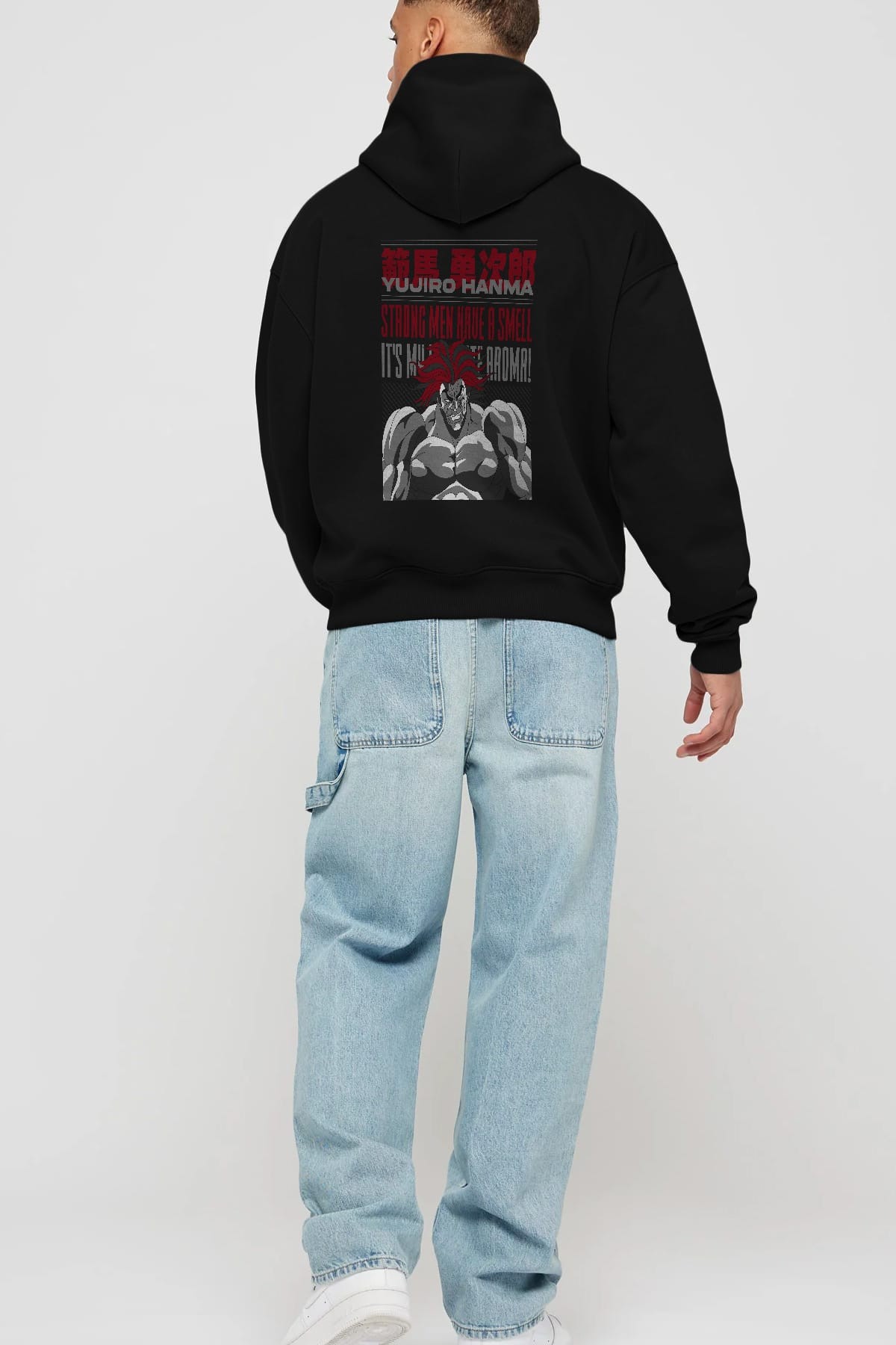 YUJIRO HANMA Anime Arka Baskılı Hoodie Oversize Kapüşonlu Sweatshirt Erkek Kadın Unisex