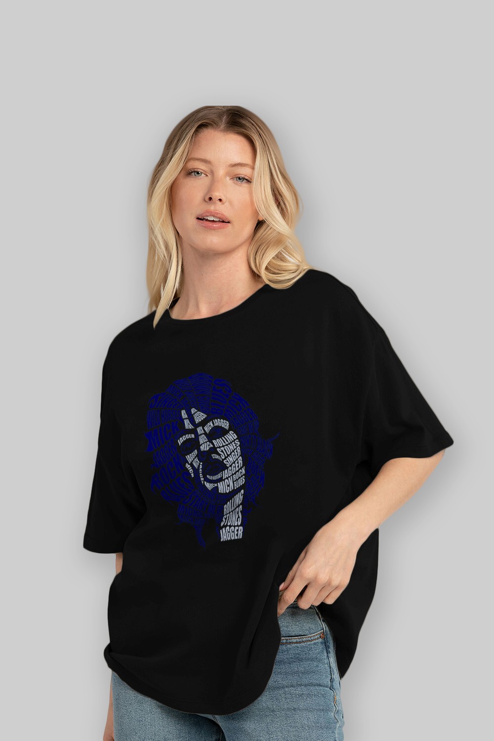 Mick Jagger Calligram Ön Baskılı Oversize t-shirt %100 pamuk Erkek Kadın Unisex