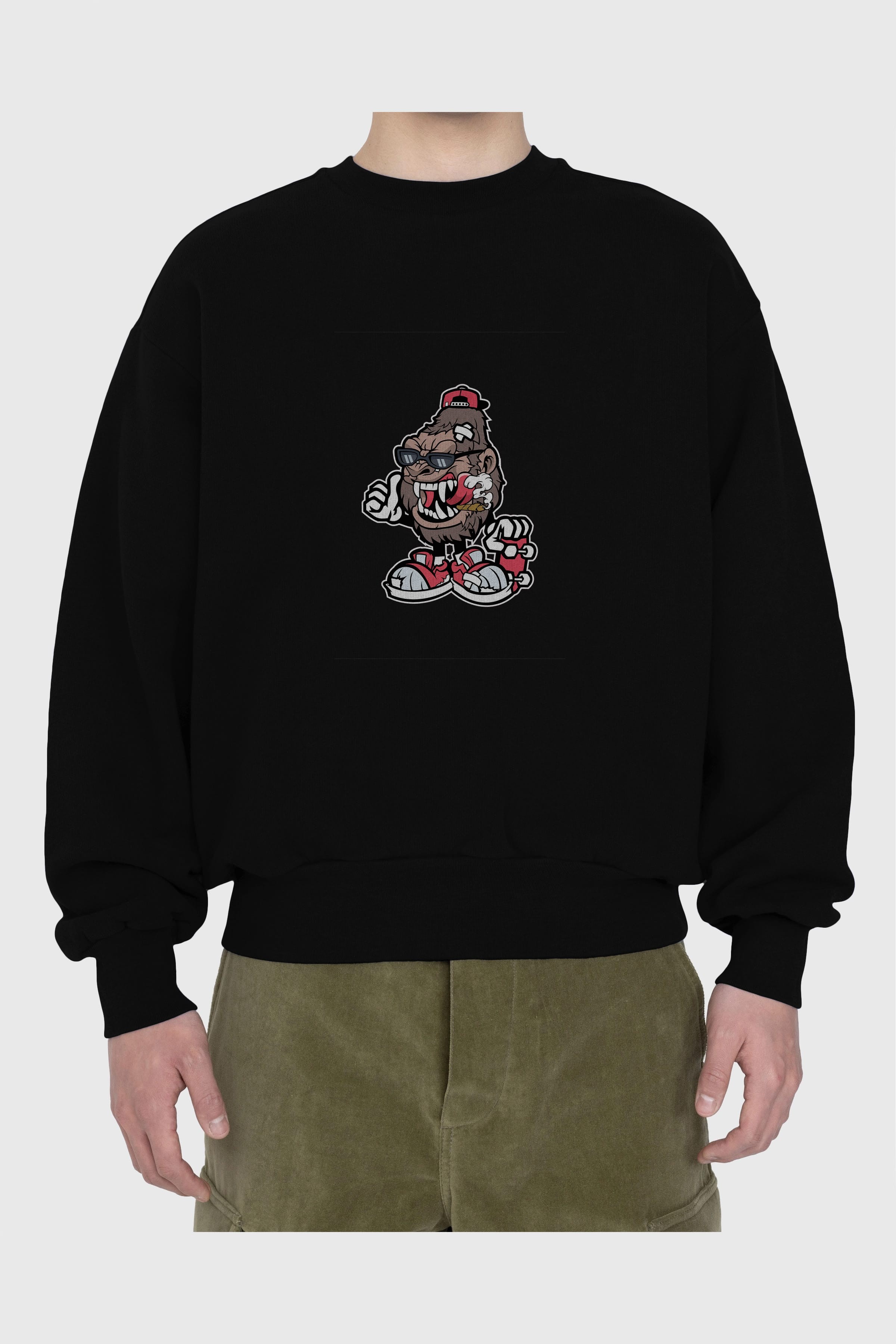 Gorilla Skater Ön Baskılı Oversize Sweatshirt Erkek Kadın Unisex