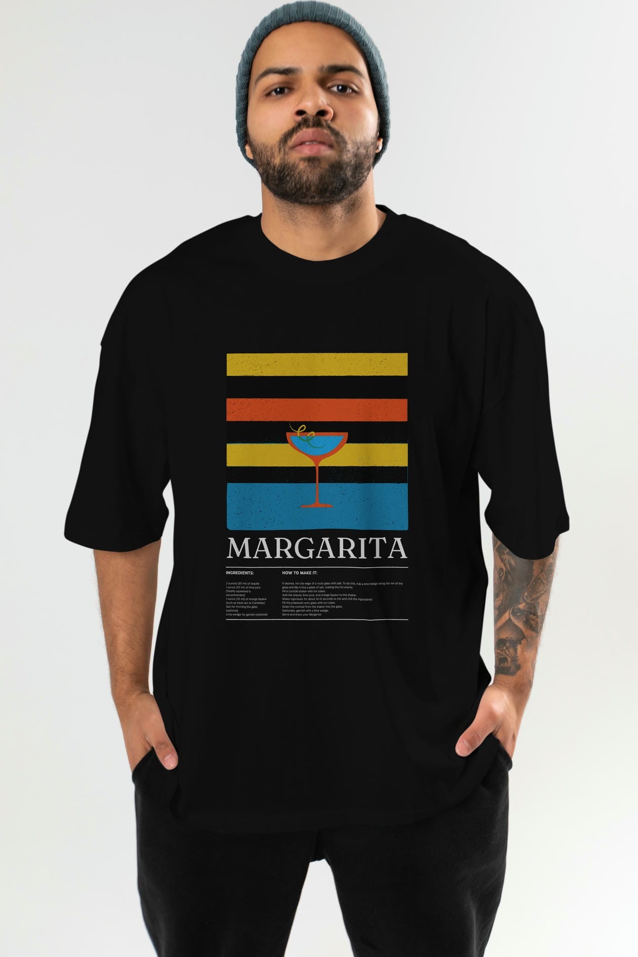 Margarita Kokteyl Ön Baskılı Oversize t-shirt Erkek Kadın %100 Pamuk Bisiklet Yaka tişort