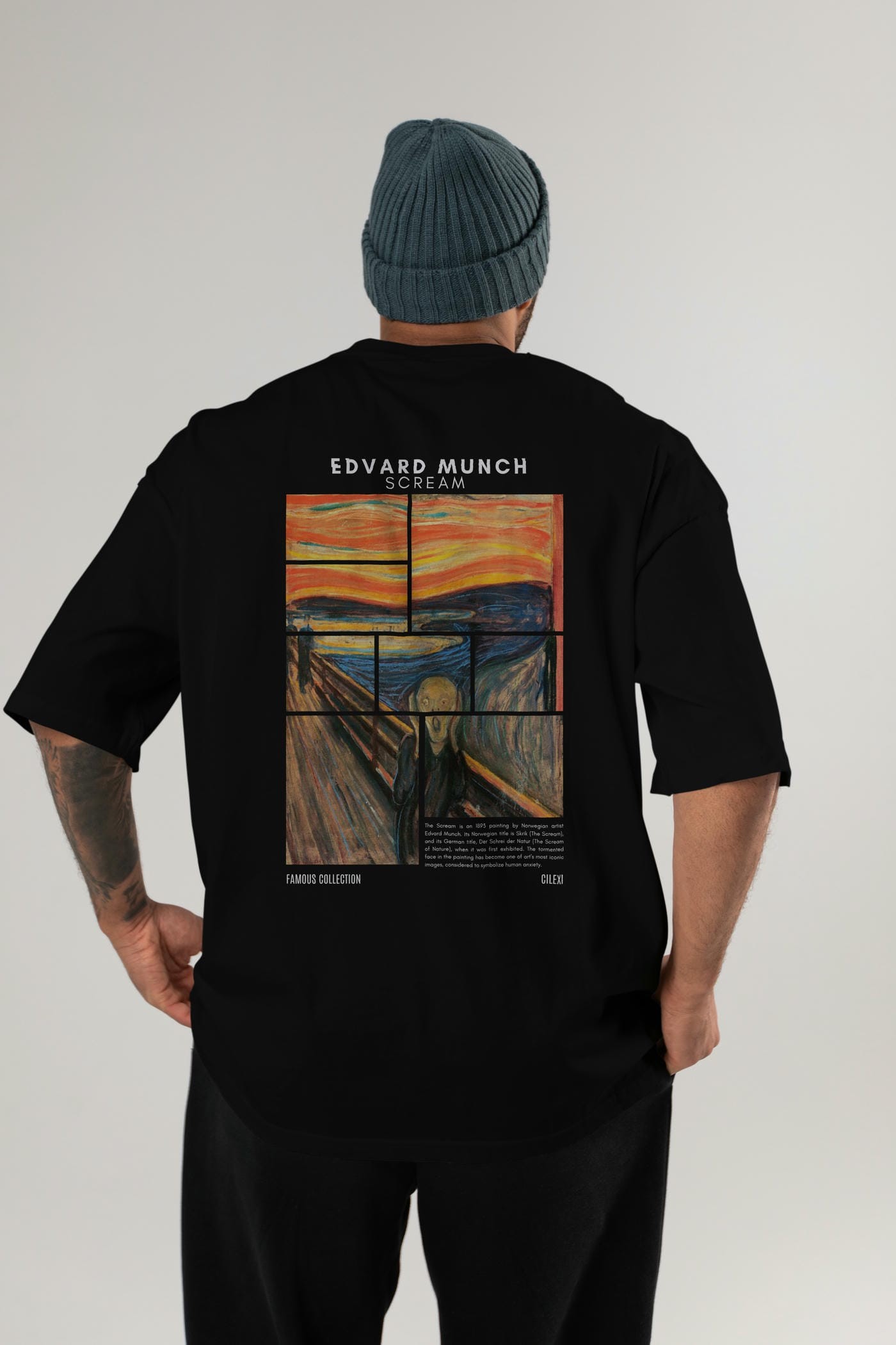 Edvard Munch Scream Arka Baskılı Oversize t-shirt Erkek Kadın Bisiklet Yaka Pamuk tişort