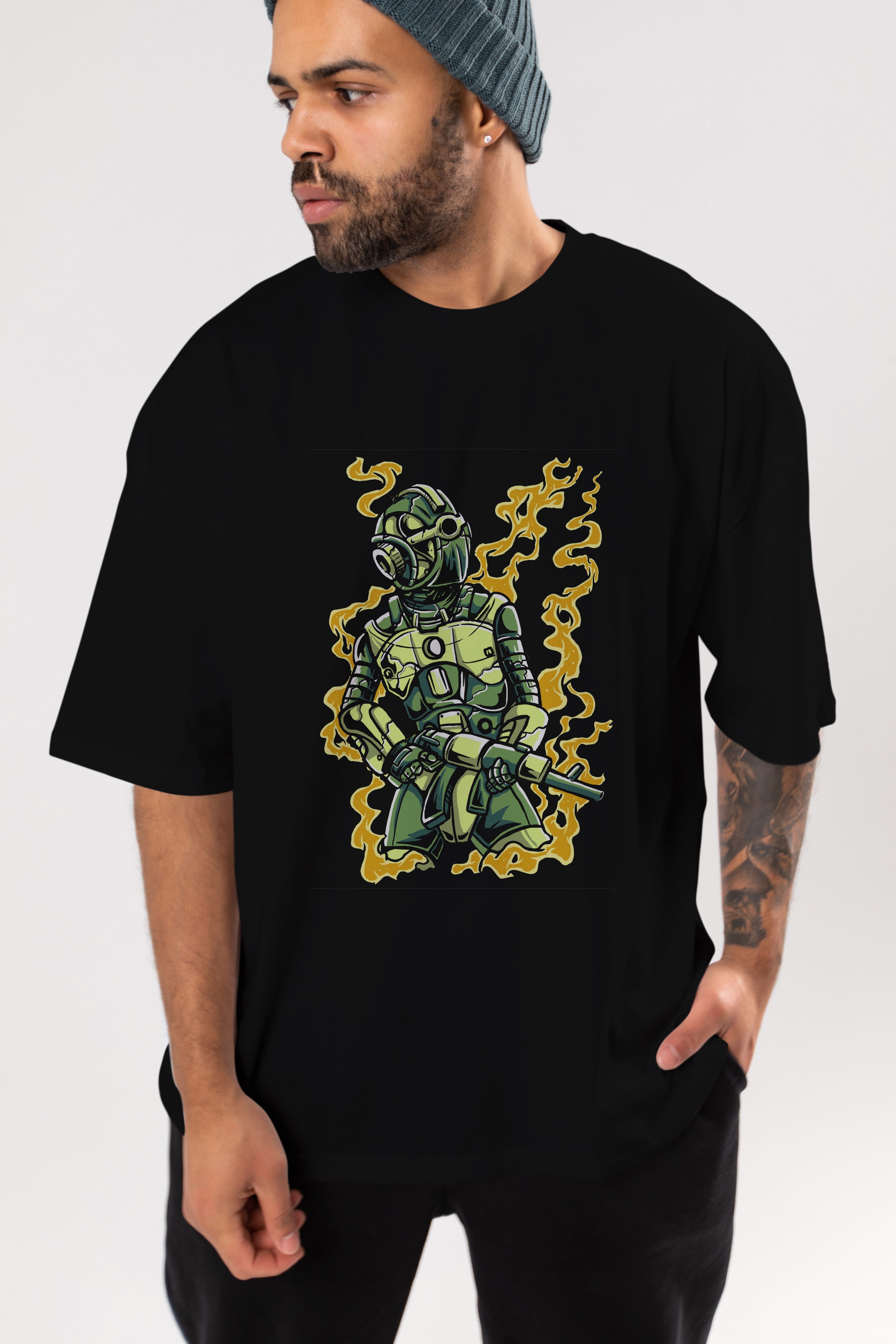 Robot Soldier Ön Baskılı Oversize t-shirt Erkek Kadın Unisex %100 Pamuk tişort