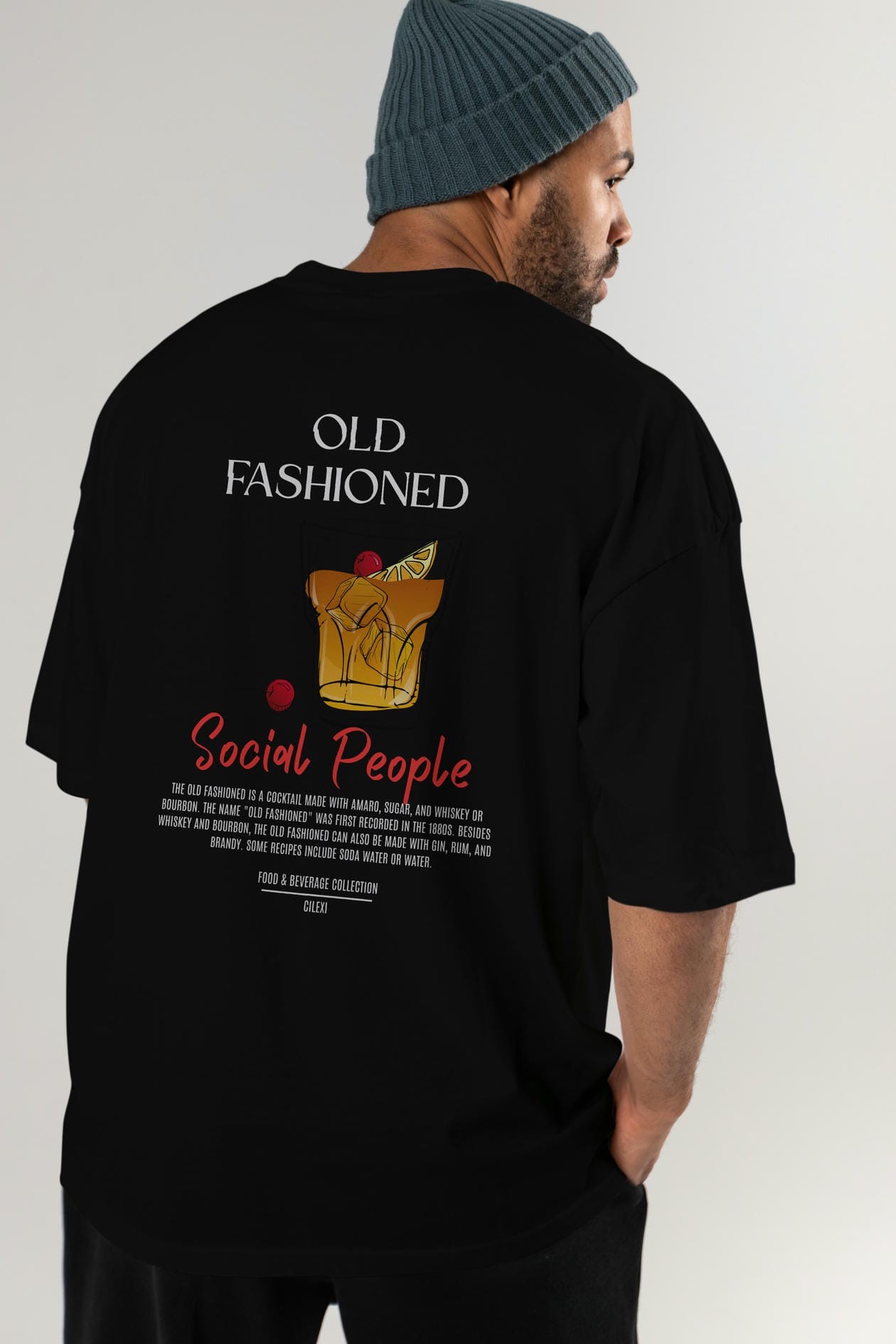 Old Fashıoned Kokteyl Serisi Baskılı Oversize t-shirt Erkek Kadın Unisex %100 Pamuk Bisiklet Yaka tişort
