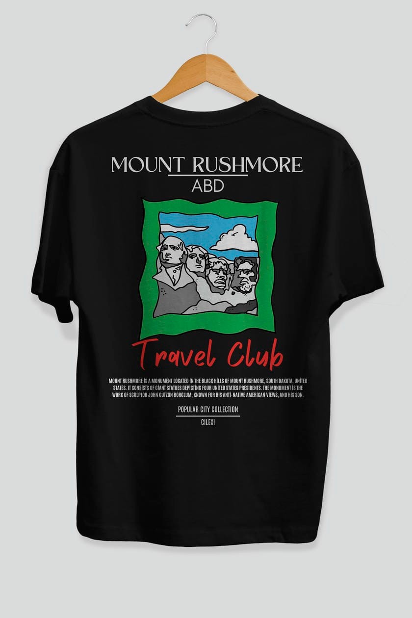 Mount Rushmore ABD Arka Baskılı Oversize t-shirt Erkek Kadın Pamuk Bisiklet Yaka tişort