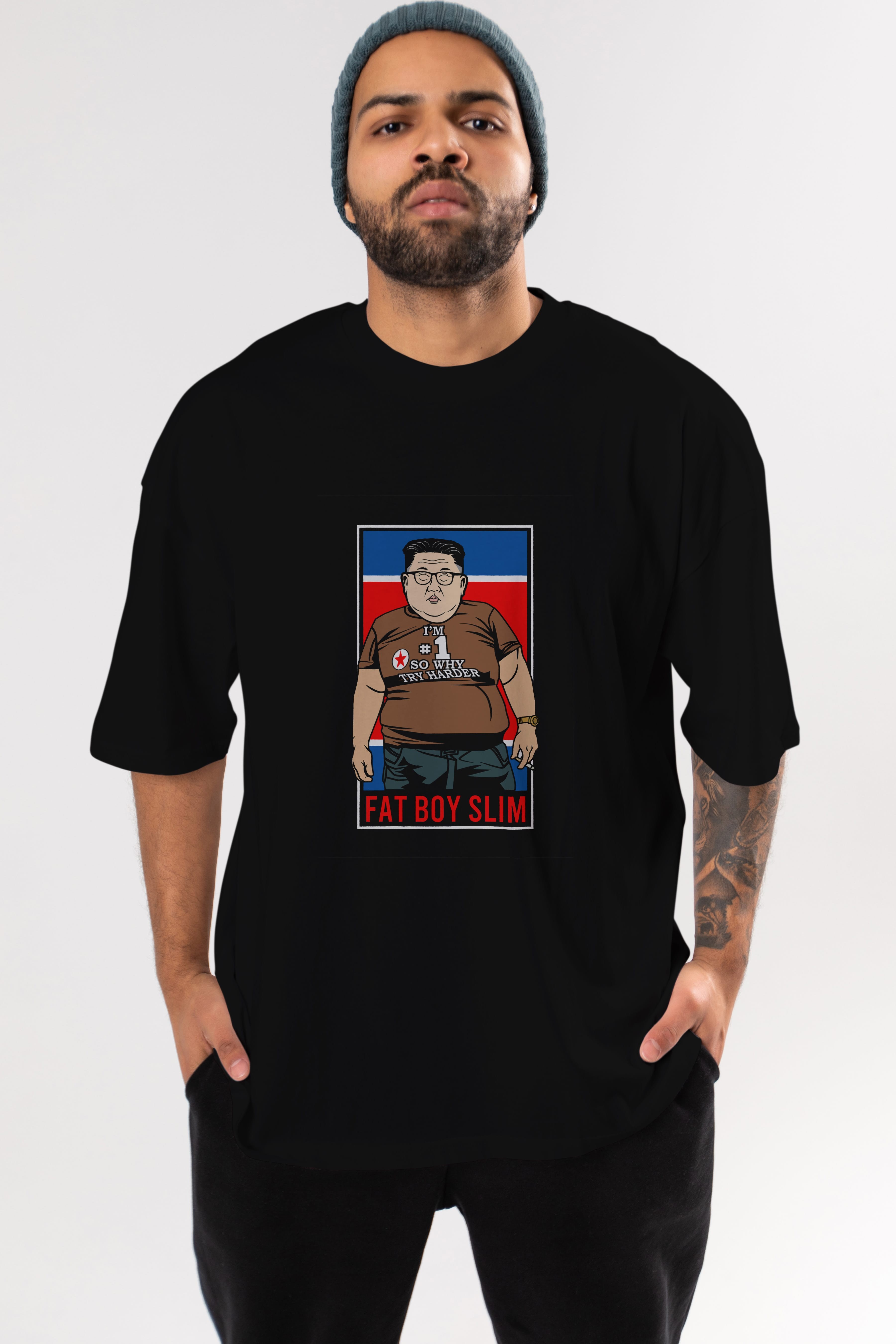 Fat Boy Slim Kim Jong Un Ön Baskılı Oversize t-shirt Erkek Kadın Unisex %100 Pamuk tişort