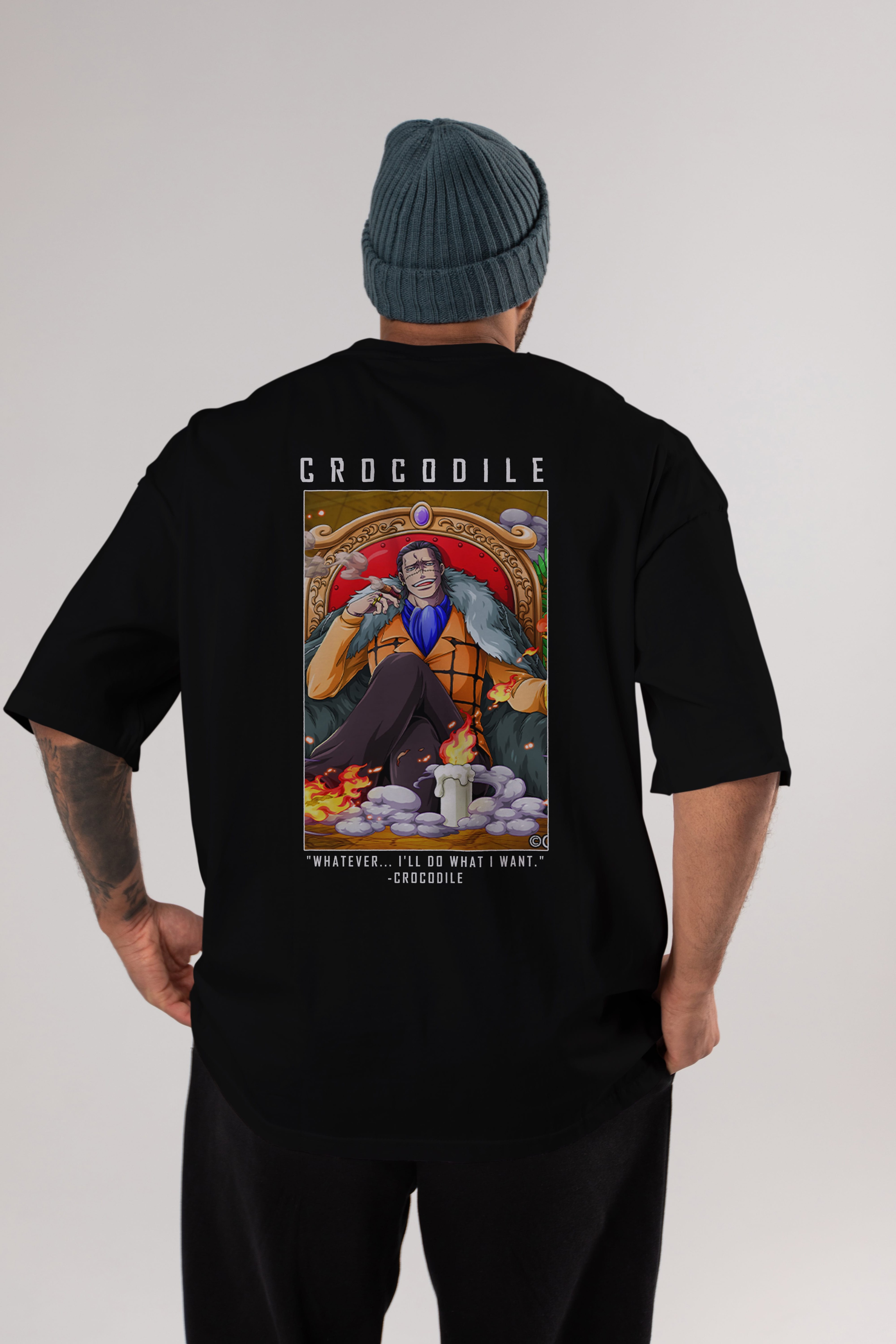 Crocodile Anime Arka Baskılı Oversize t-shirt Erkek Kadın Unisex %100 pamuk tişort