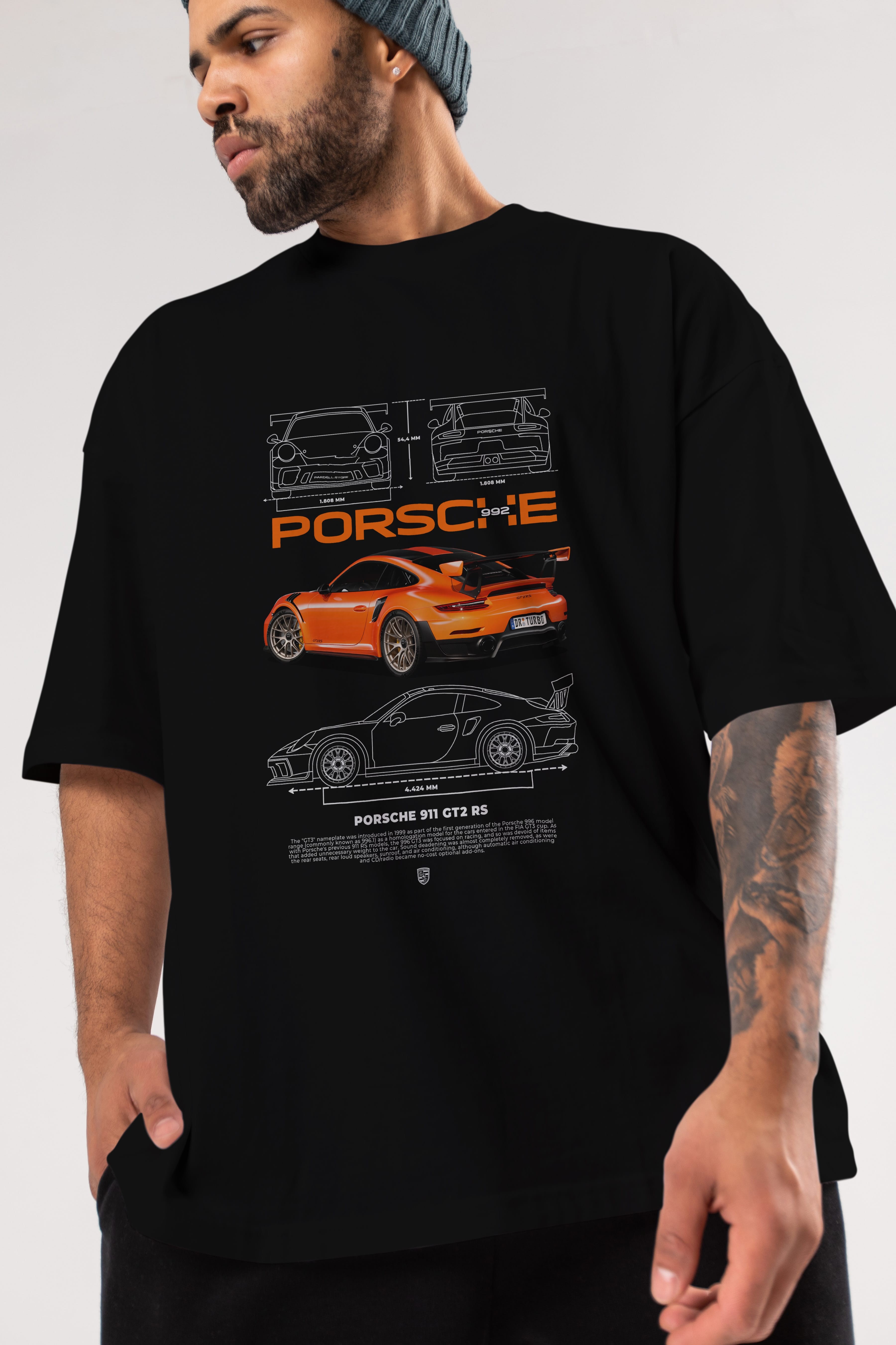 PORSCHE 992 Ön Baskılı Oversize t-shirt Erkek Kadın Unisex %100 Pamuk Bisiklet Yaka tişort