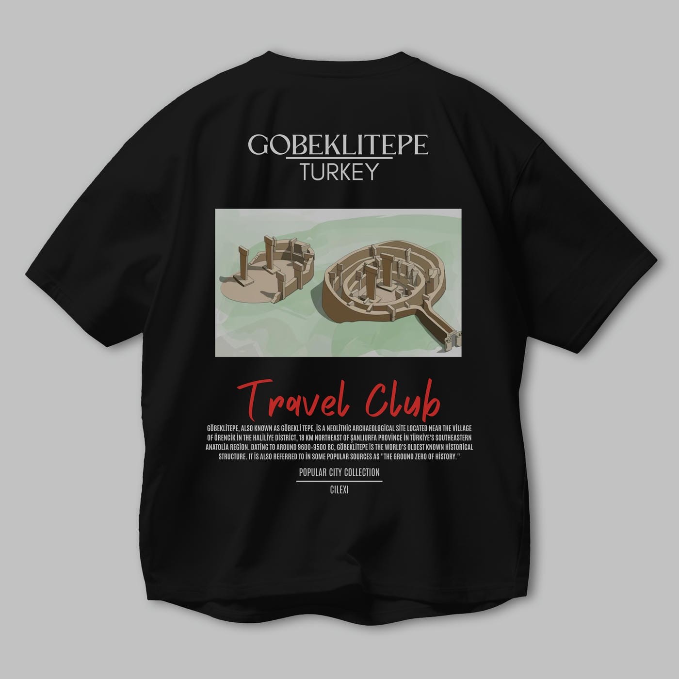Gobeklitepe Turkey Arka Baskılı Oversize t-shirt Erkek Kadın Pamuk Bisiklet Yaka tişort