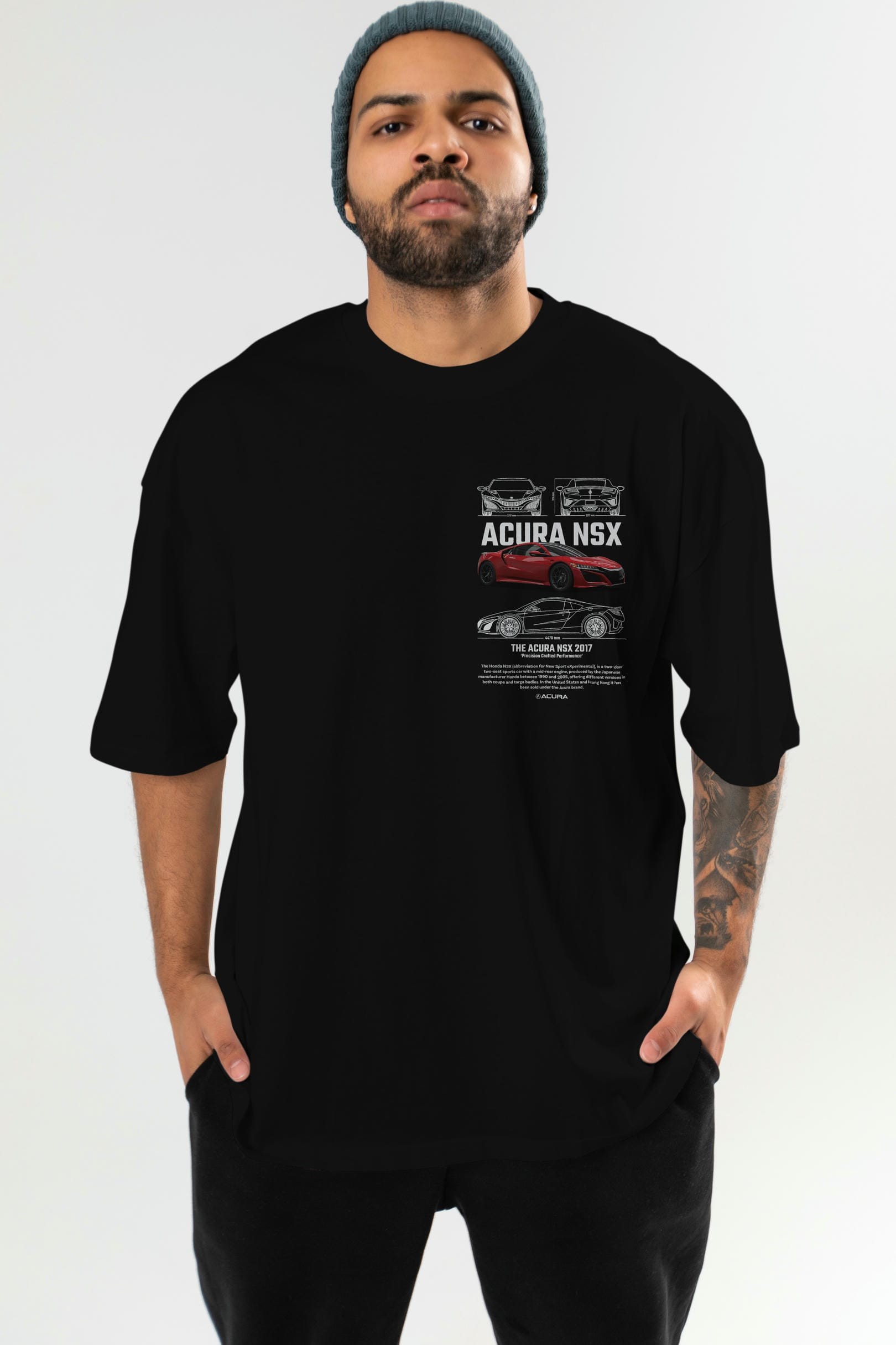 Honda Acura NSX 1 Ön Sol Baskılı Oversize t-shirt Erkek Kadın Unisex %100 Pamuk Bisiklet Yaka tişort