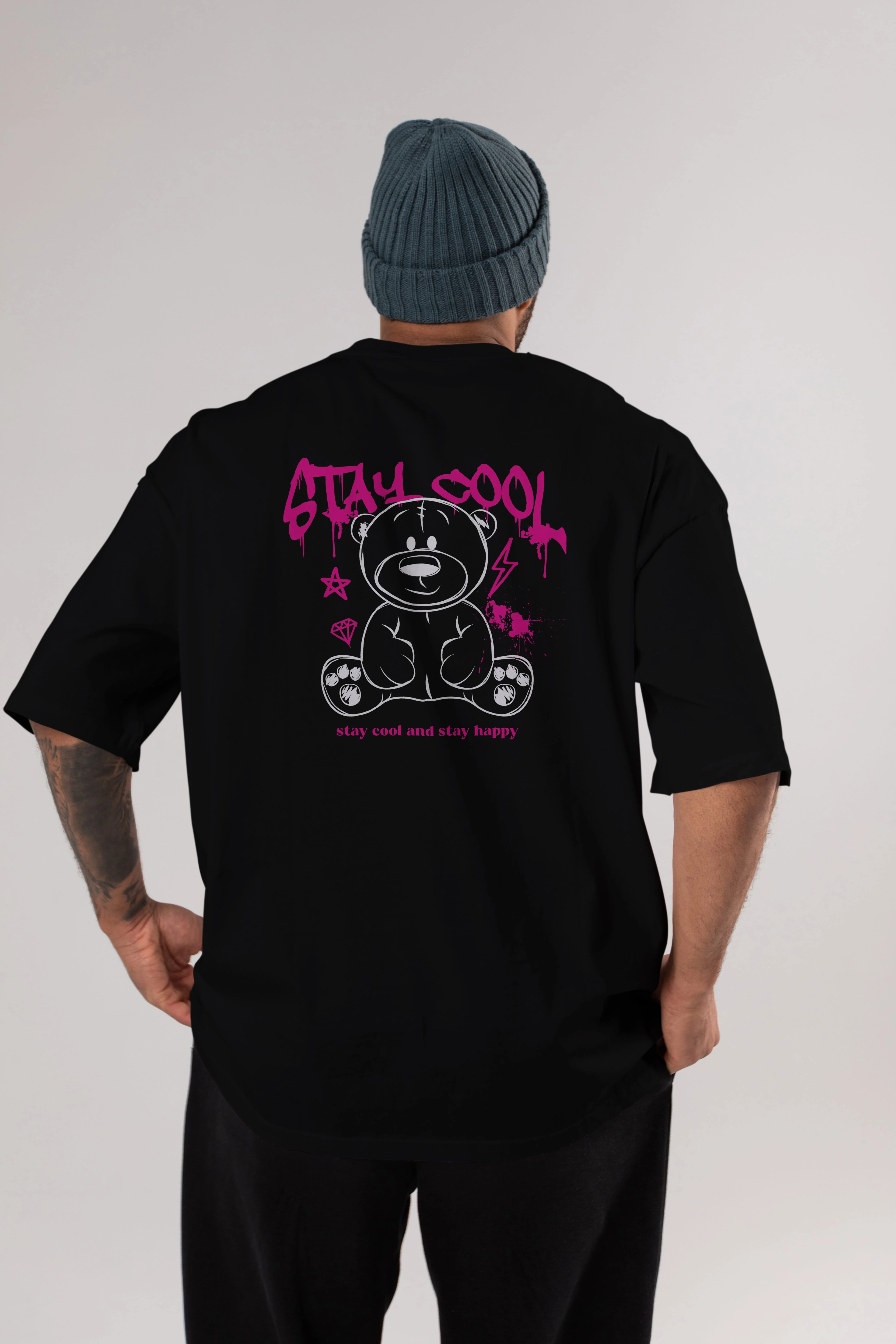 Teddy Bear Stay Cool Arka Baskılı Oversize t-shirt Erkek Kadın Unisex