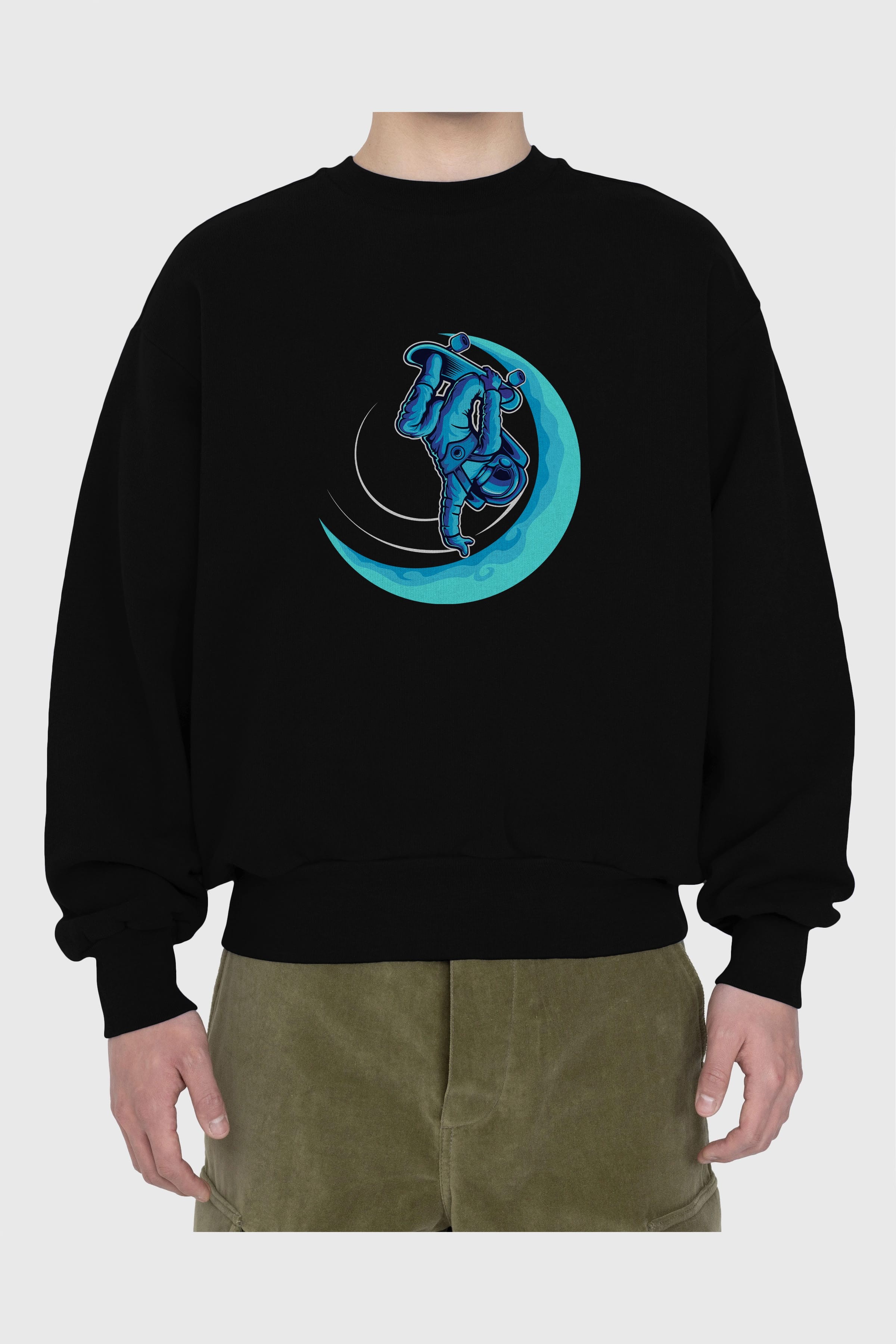 Skating on the moon Ön Baskılı Oversize Sweatshirt Erkek Kadın Unisex