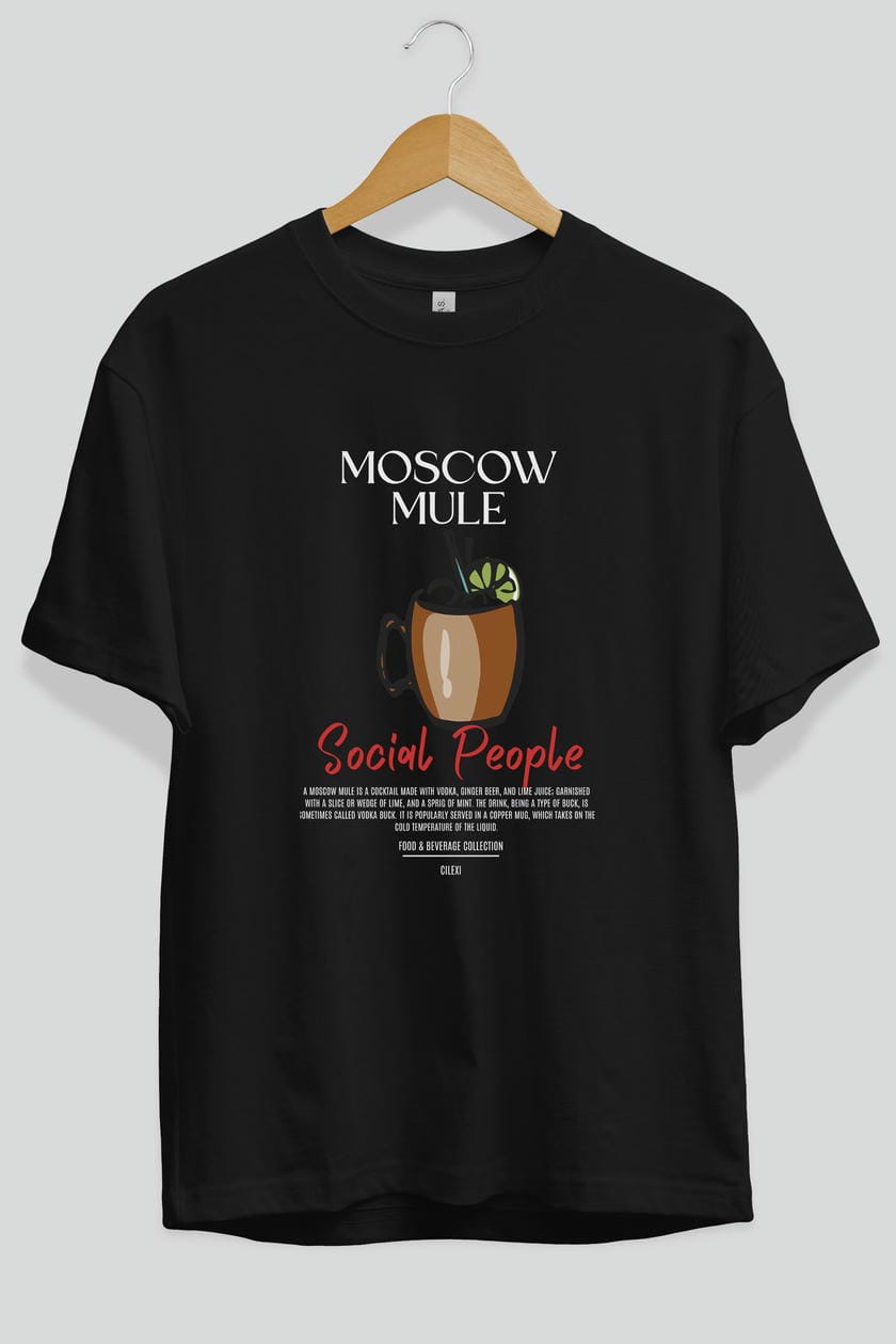 Moscow Mule Kokteyl Serisi ön Baskılı Oversize t-shirt Erkek Kadın %100 Pamuk Bisiklet Yaka tişort