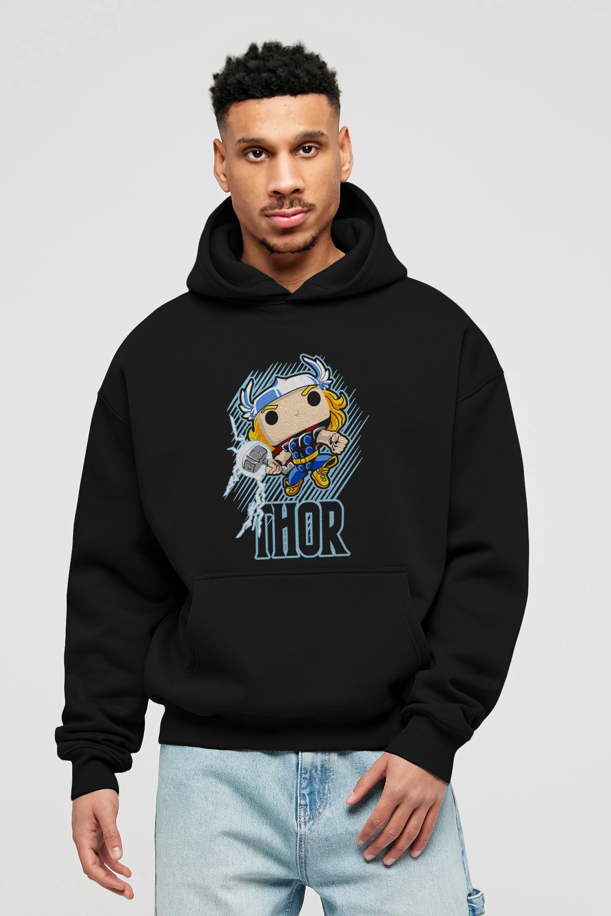 Thor (2) Ön Baskılı Hoodie Oversize Kapüşonlu Sweatshirt Erkek Kadın Unisex