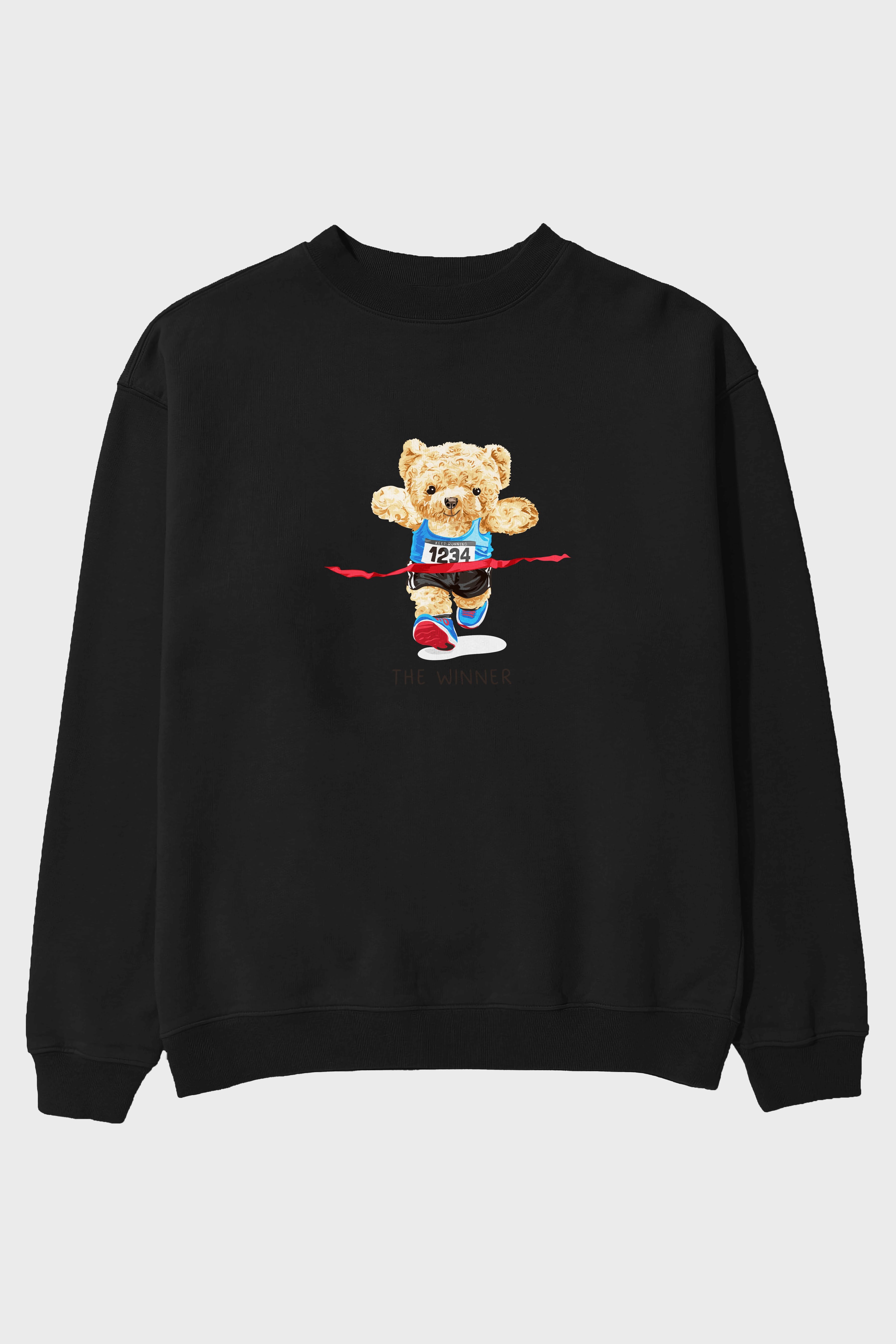 Teddy Bear The Winner Ön Baskılı Oversize Sweatshirt Erkek Kadın Unisex