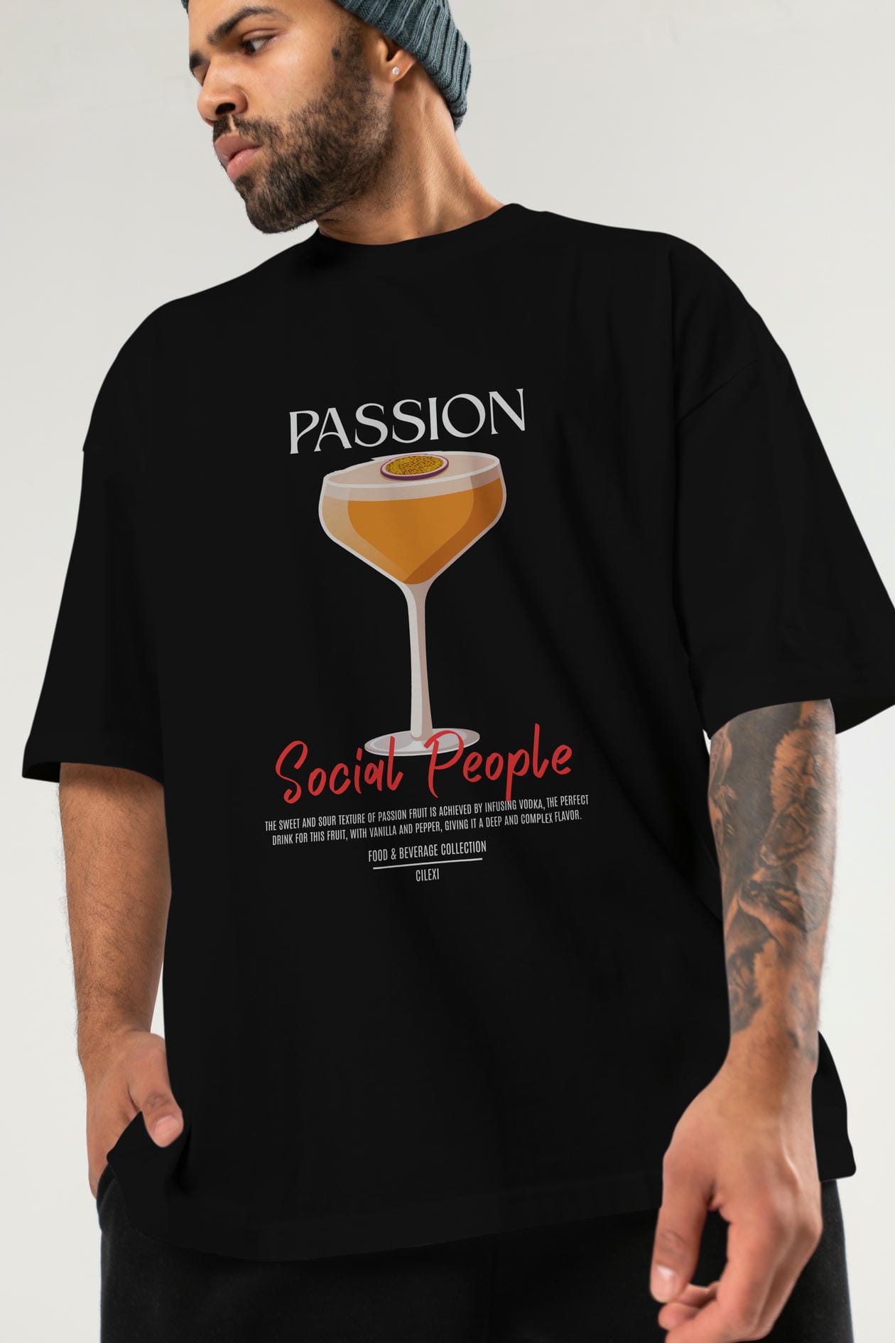 Passion Kokteyl Serisi ön Baskılı Oversize t-shirt Erkek Kadın %100 Pamuk Bisiklet Yaka tişort
