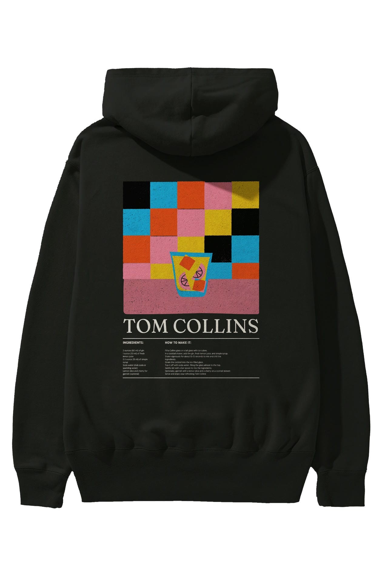 Tom Collins Kokteyl Arka Baskılı Hoodie Oversize Kapüşonlu Sweatshirt Erkek Kadın
