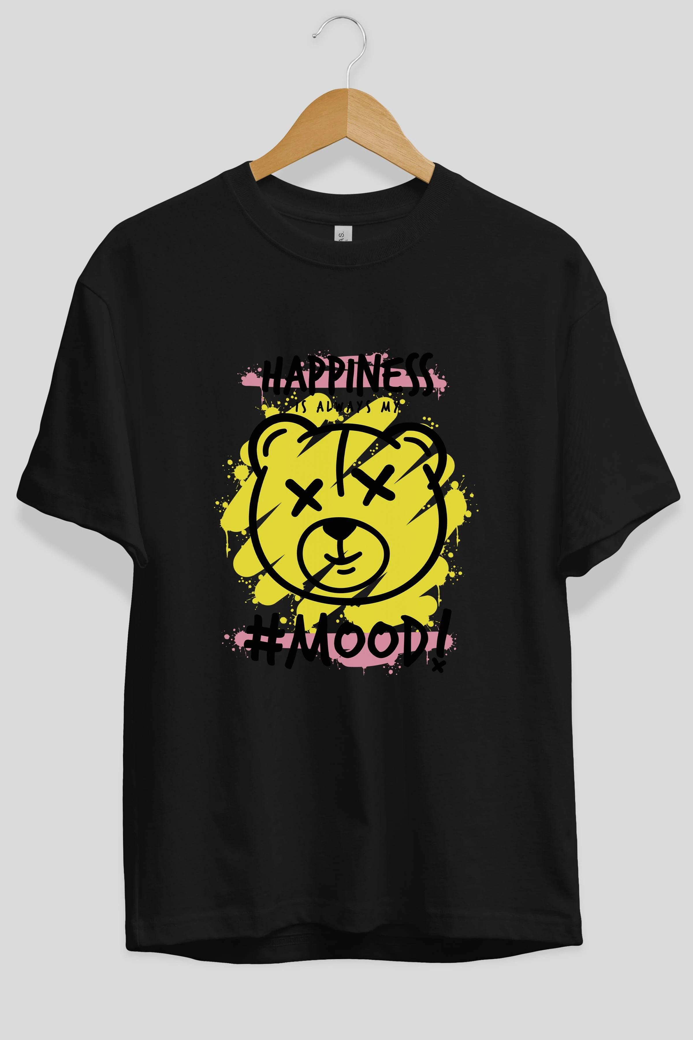 Happiness Mood Bear Ön Baskılı Oversize t-shirt Erkek Kadın Unisex