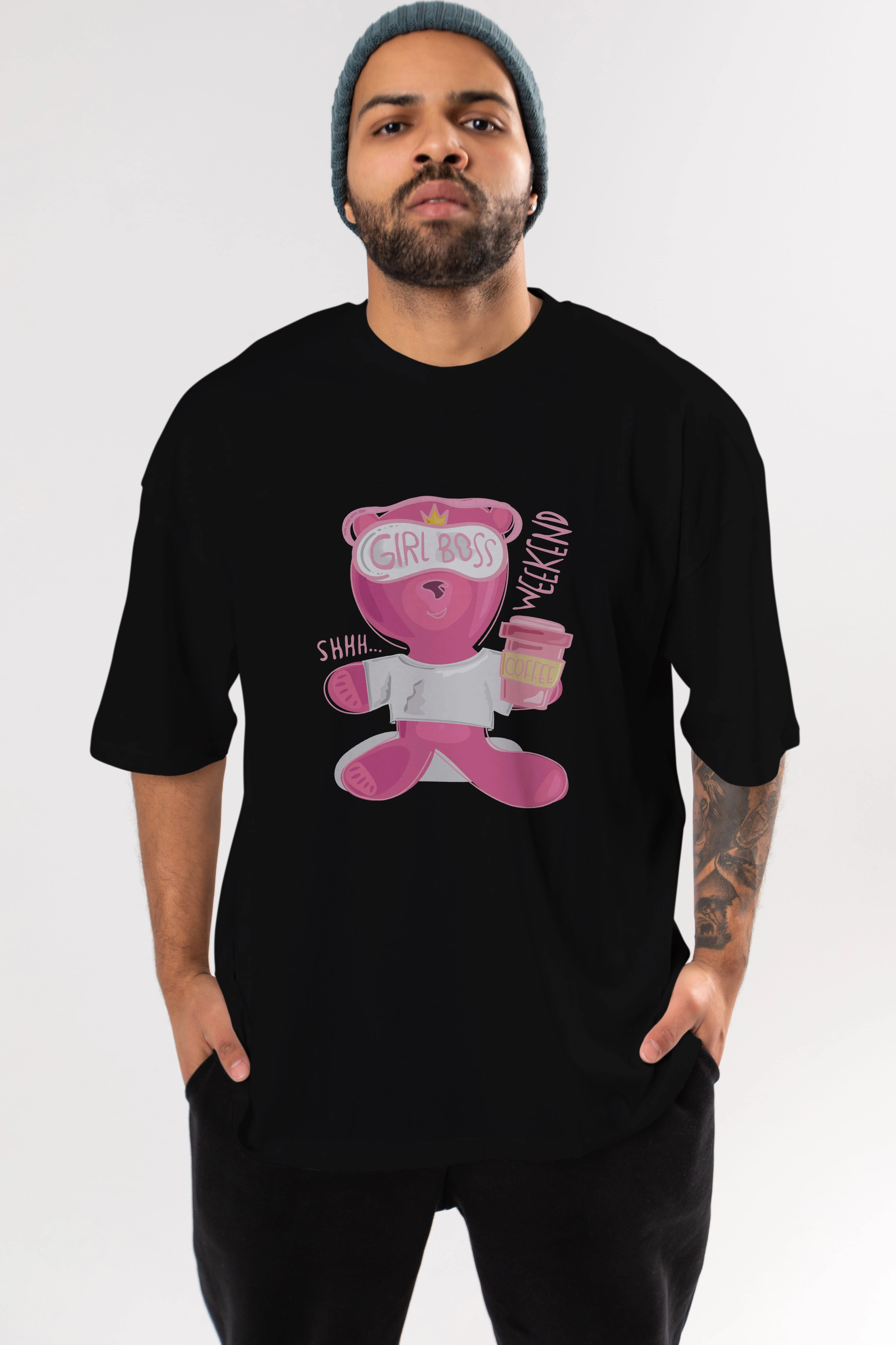 Girl Boss Bear Ön Baskılı Oversize t-shirt Erkek Kadın Unisex