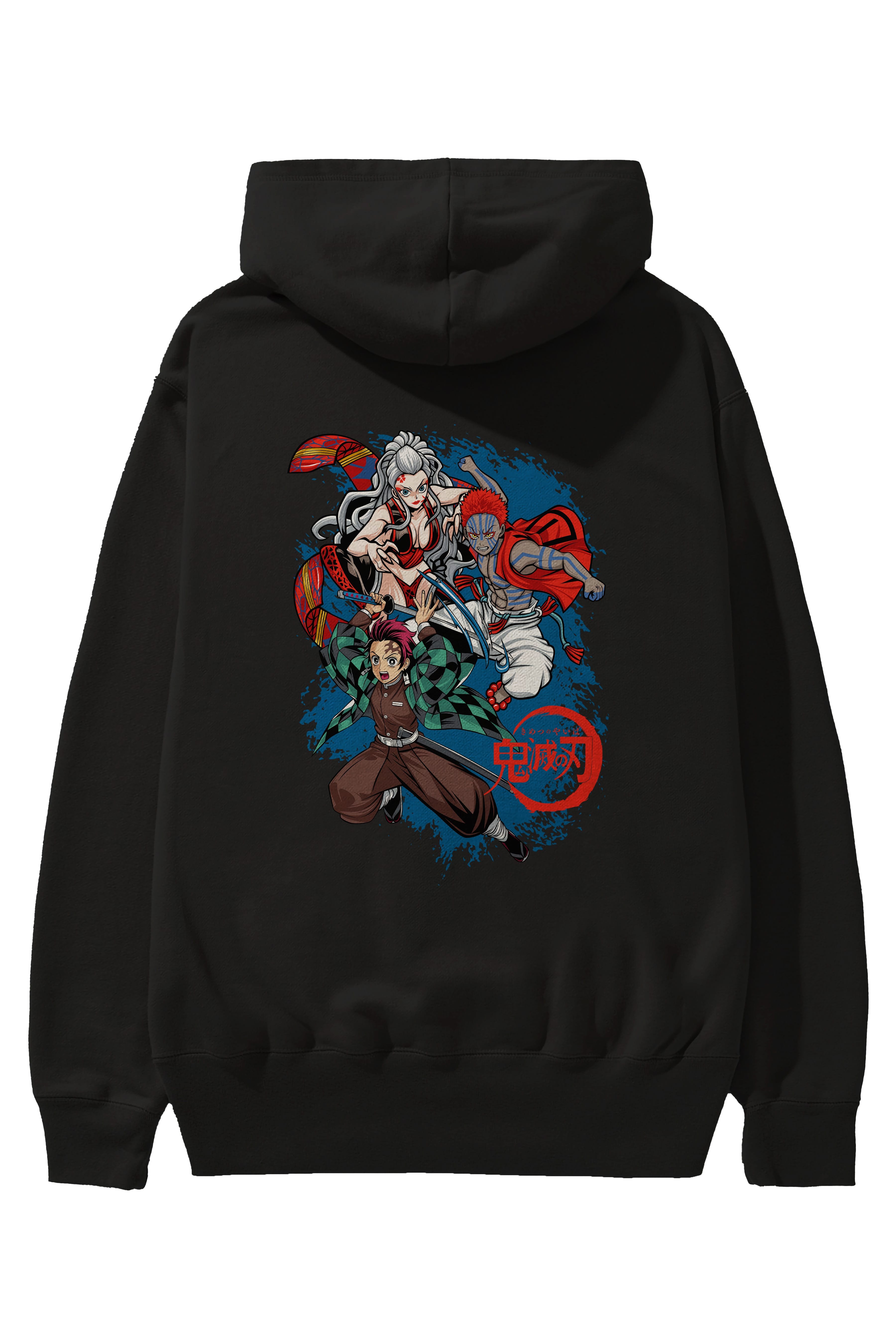 TANJIRO ,AKAZA,DAKI Anime Arka Baskılı Hoodie Oversize Kapüşonlu Sweatshirt Erkek Kadın Unisex