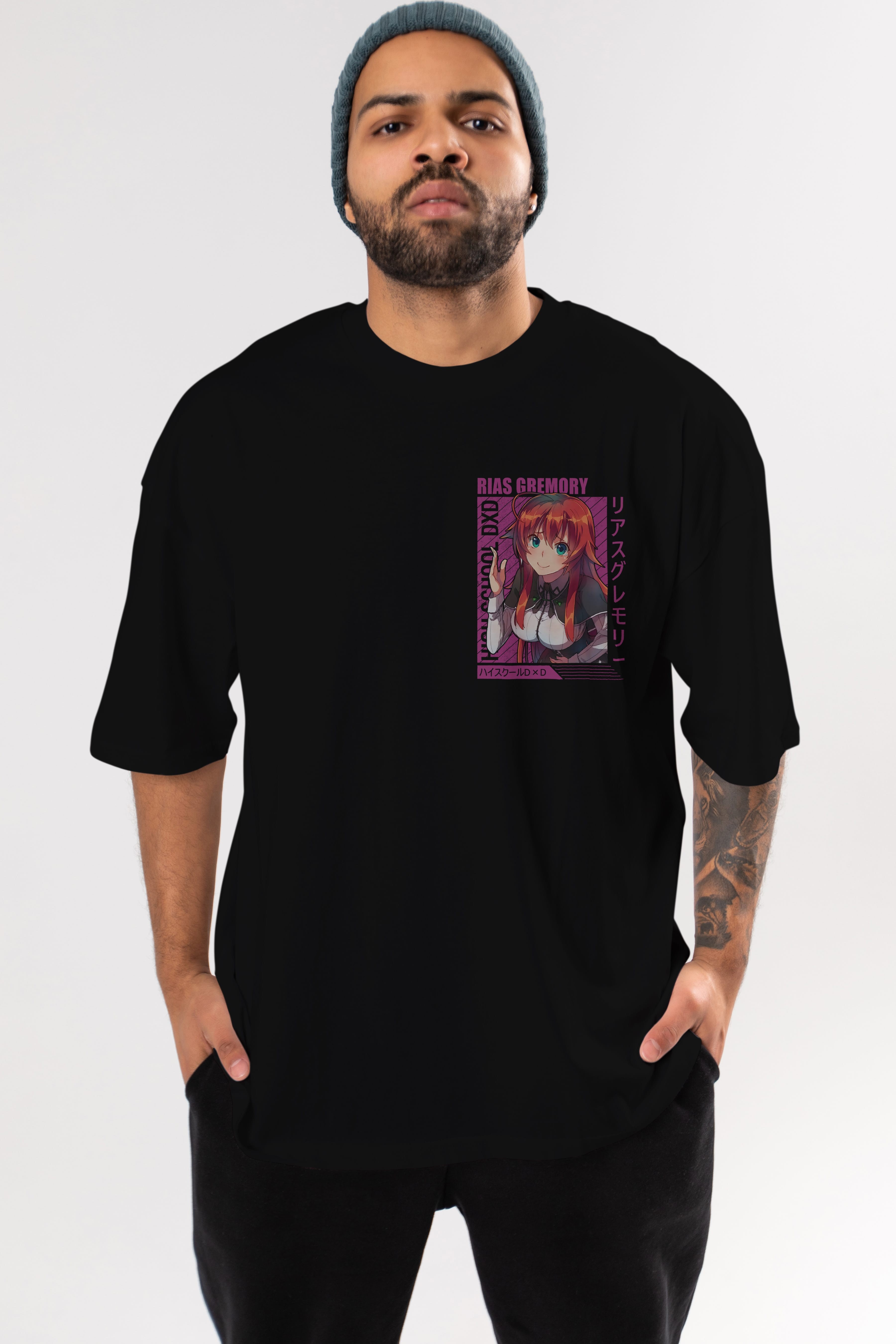 Rias Gremory 10 Ön Sol Baskılı Oversize t-shirt Erkek Kadın Unisex %100 Pamuk Bisiklet Yaka tişort