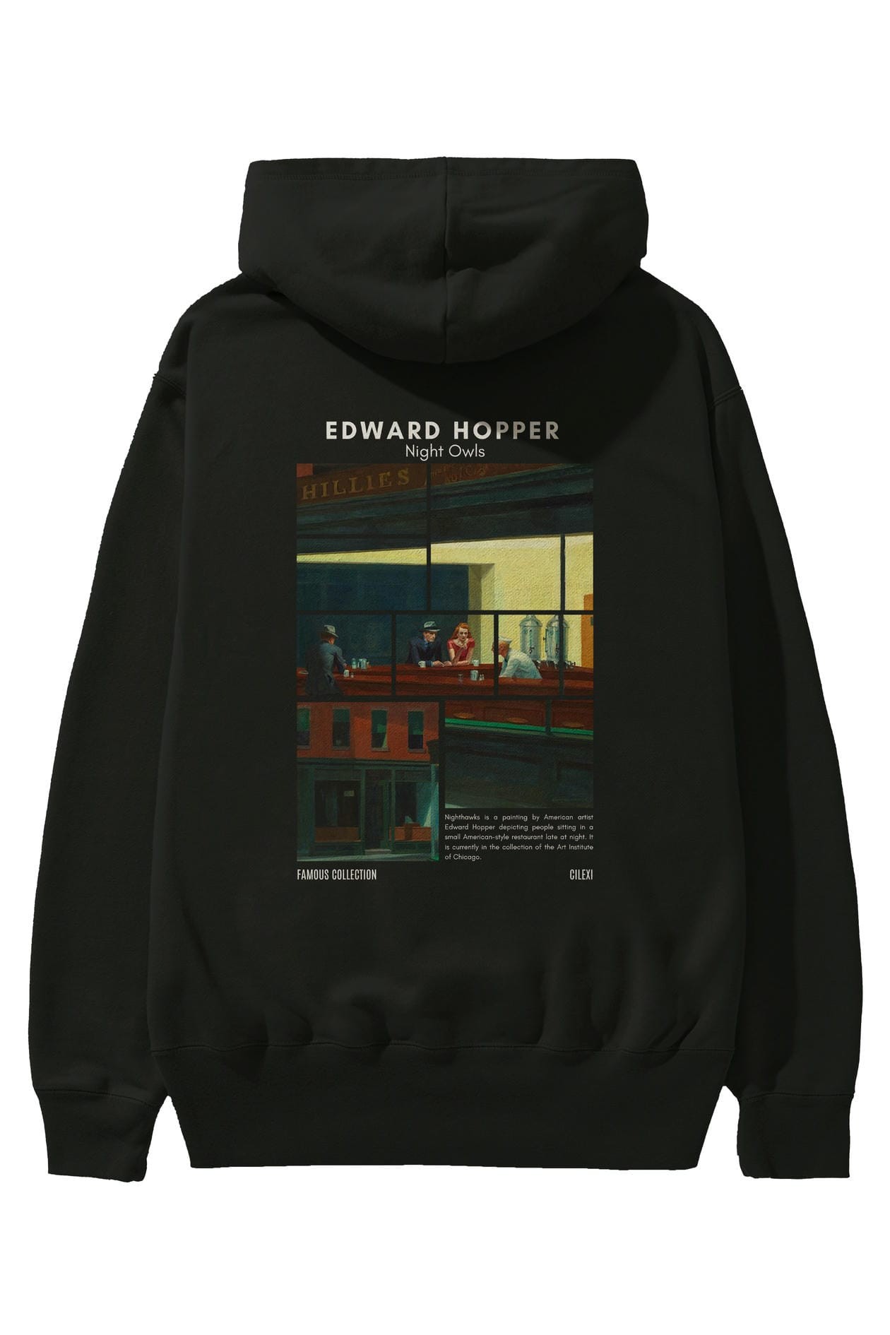 Edward Hopper Night Owls Arka Baskılı Hoodie Oversize Kapüşonlu Sweatshirt Erkek Kadın