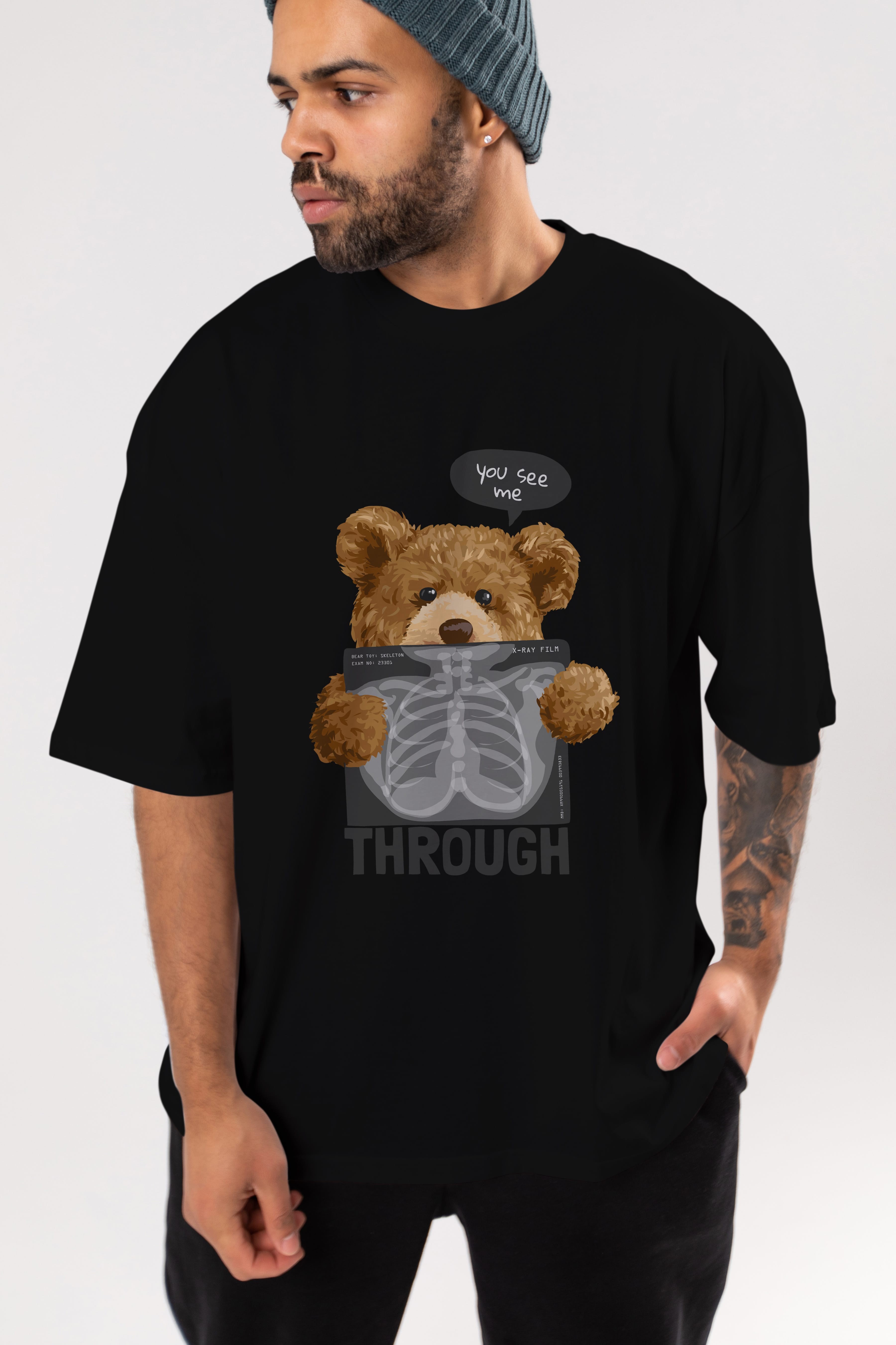 Teddy Bear Trough Ön Baskılı Oversize t-shirt Erkek Kadın Unisex %100 Pamuk