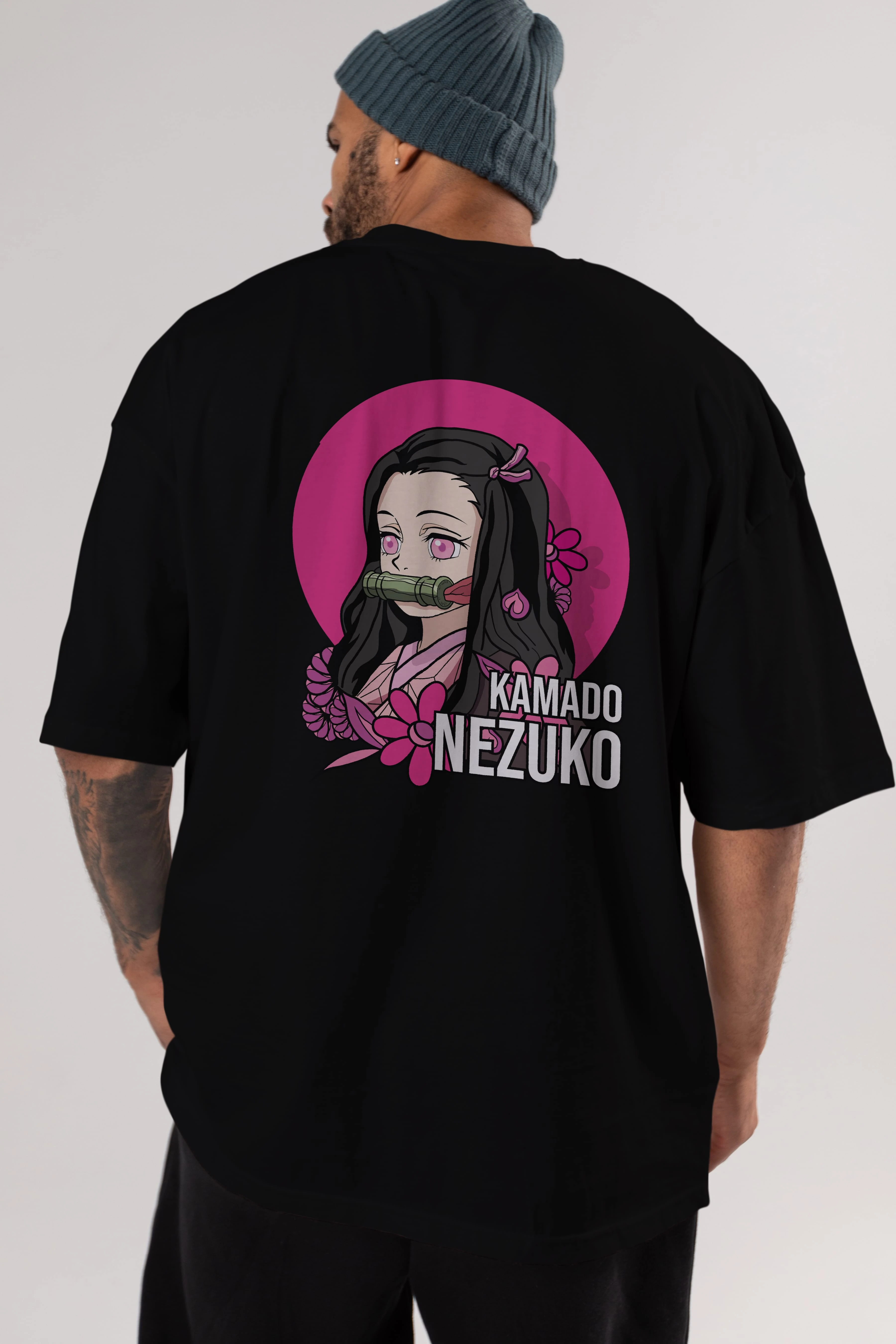 Nezuko Kamado 2 Anime Arka Baskılı Oversize t-shirt Erkek Kadın Unisex
