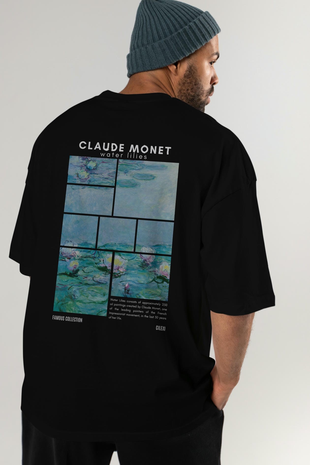 Claude Monet Arka Baskılı Oversize t-shirt Erkek Kadın Bisiklet Yaka Pamuk tişort