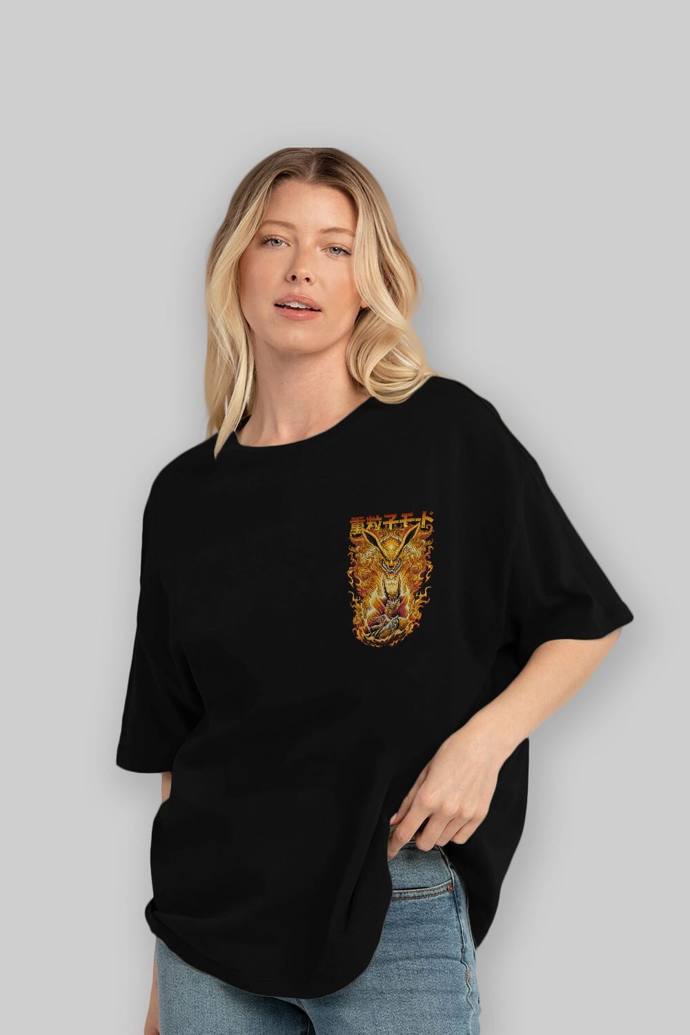 NARUTO KYUUBI 1 Ön Sol Baskılı Oversize t-shirt Erkek Kadın Unisex %100 Pamuk Bisiklet Yaka tişort