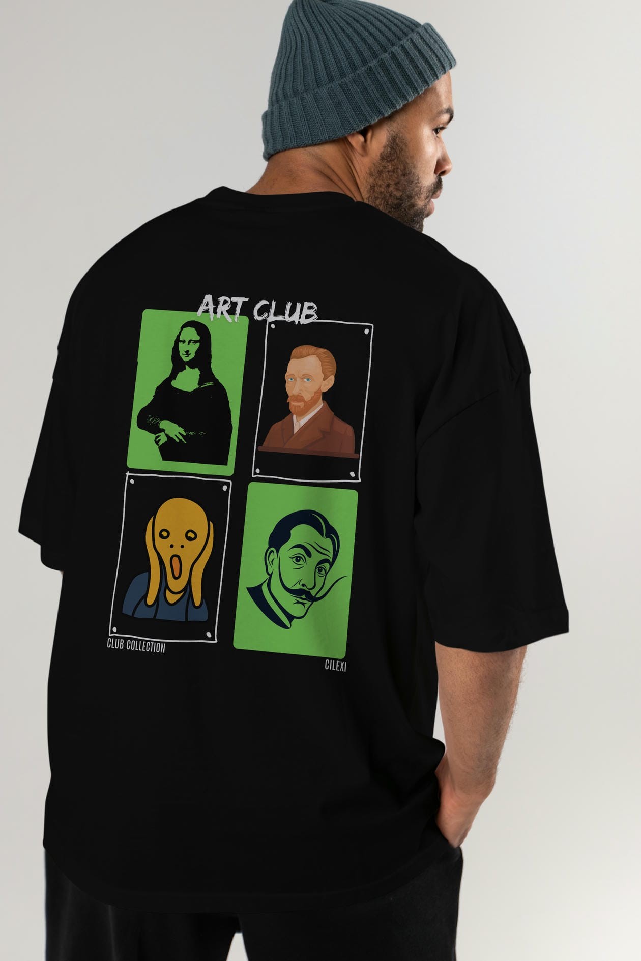 Art Club Arka Baskılı Oversize t-shirt Erkek Kadın %100 Pamuk Bisiklet Yaka tişort