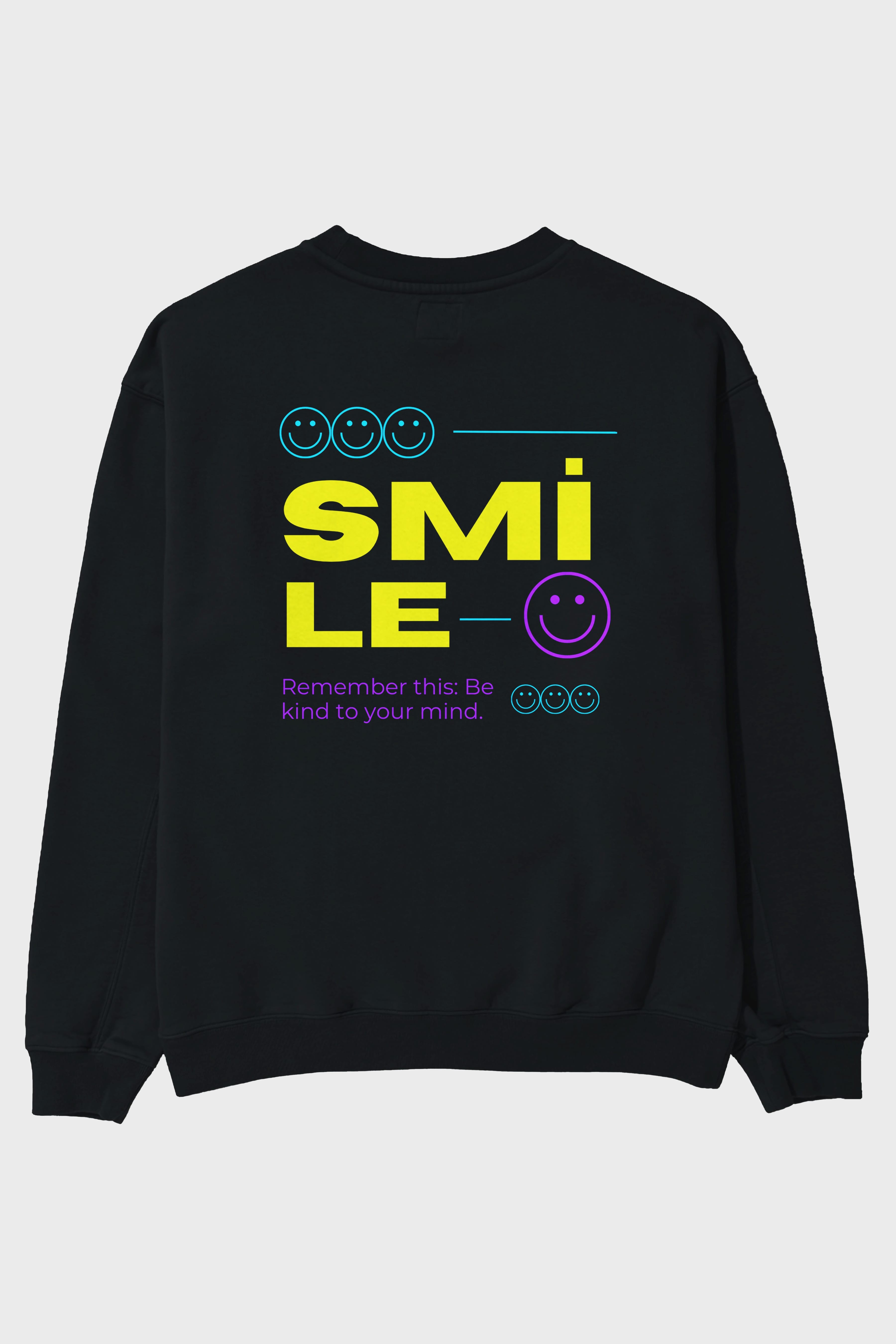 Smile Yazılı 2 Arka Baskılı Oversize Sweatshirt Erkek Kadın Unisex