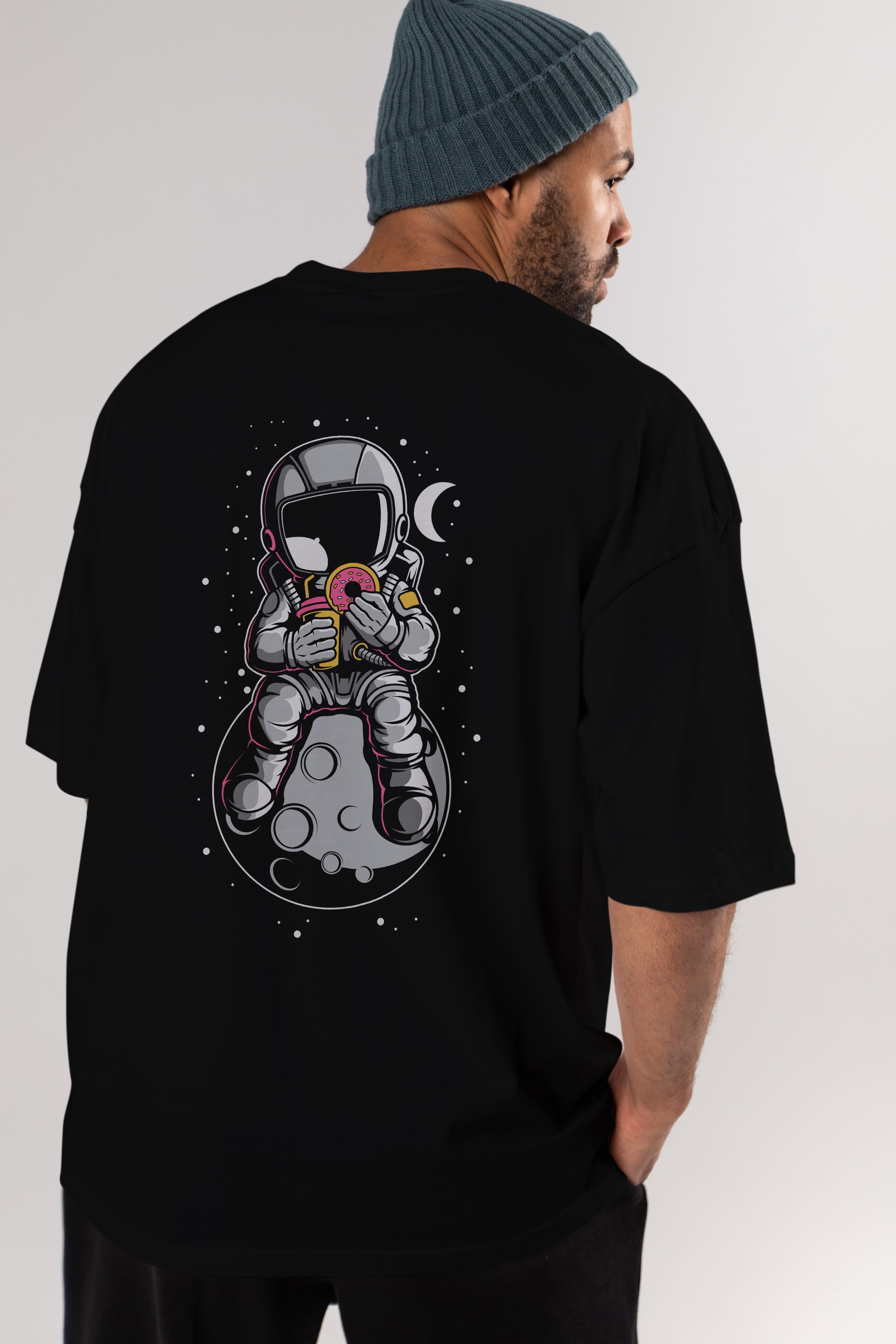 Astronaut Donuts Arka Baskılı Oversize t-shirt Erkek Kadın Unisex