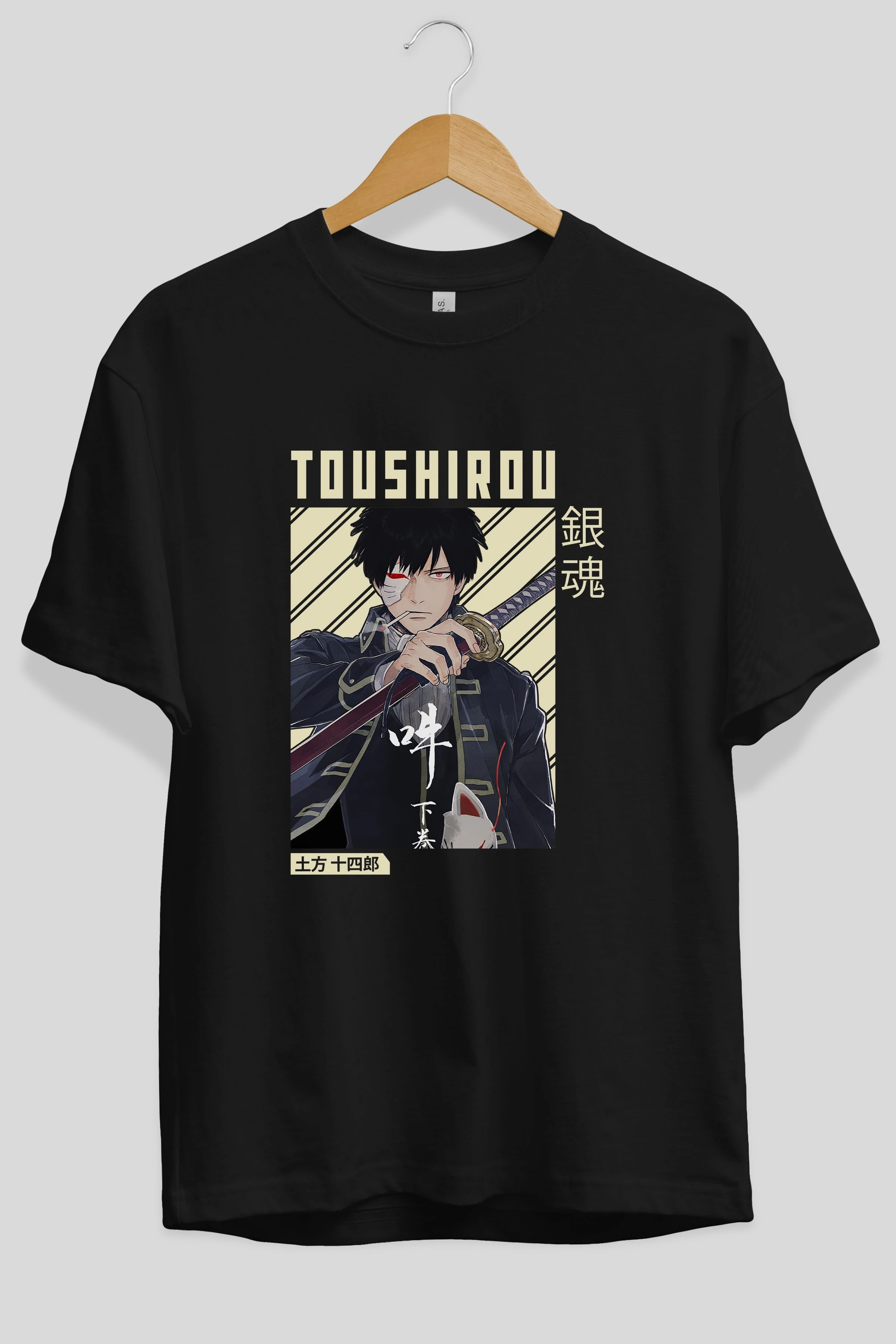 Toushirou Hijikata Anime Ön Baskılı Oversize t-shirt %100 pamuk Erkek Kadın Unisex