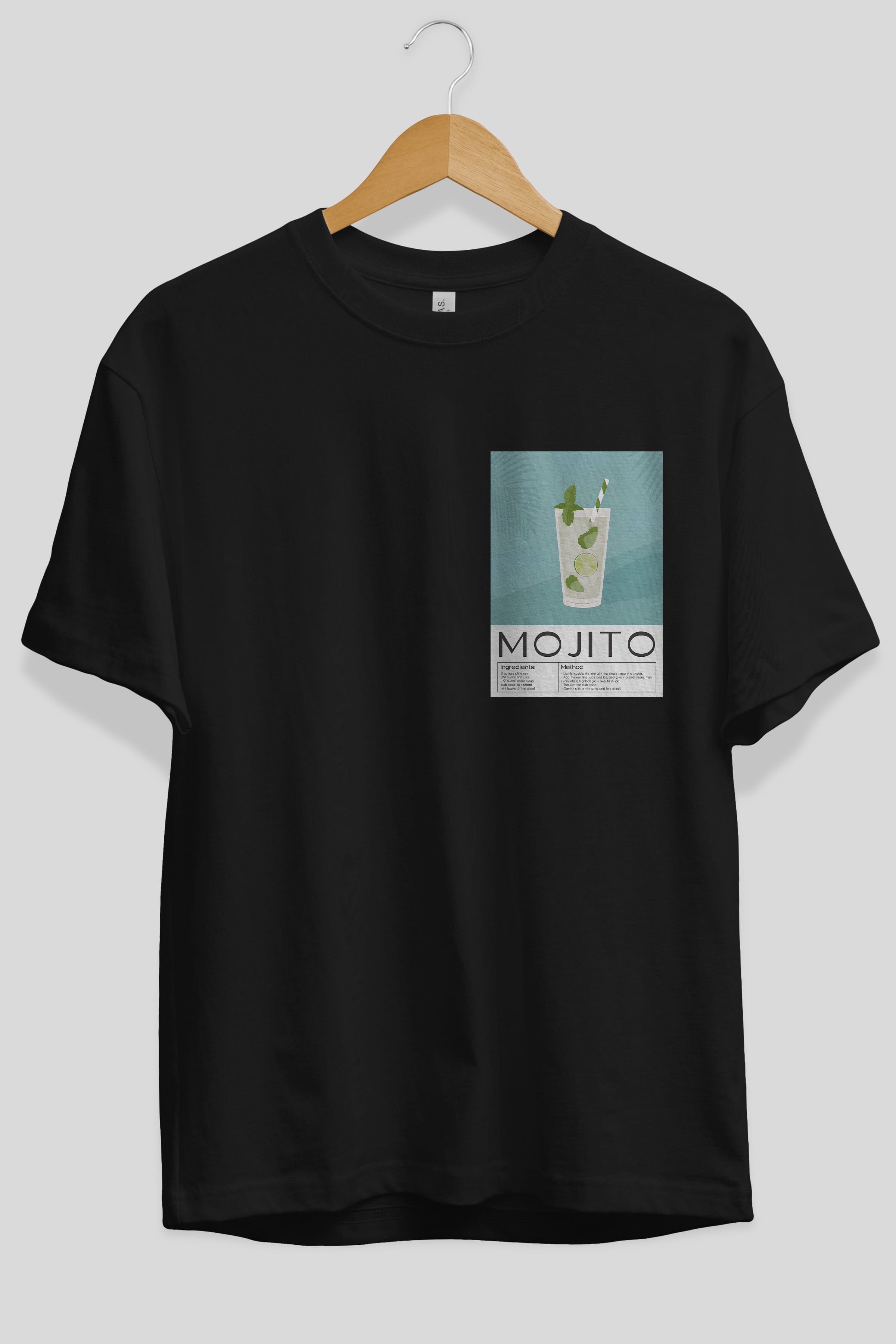 Mojito 4 Ön Sol Baskılı Oversize t-shirt Erkek Kadın Unisex %100 Pamuk Bisiklet Yaka tişort