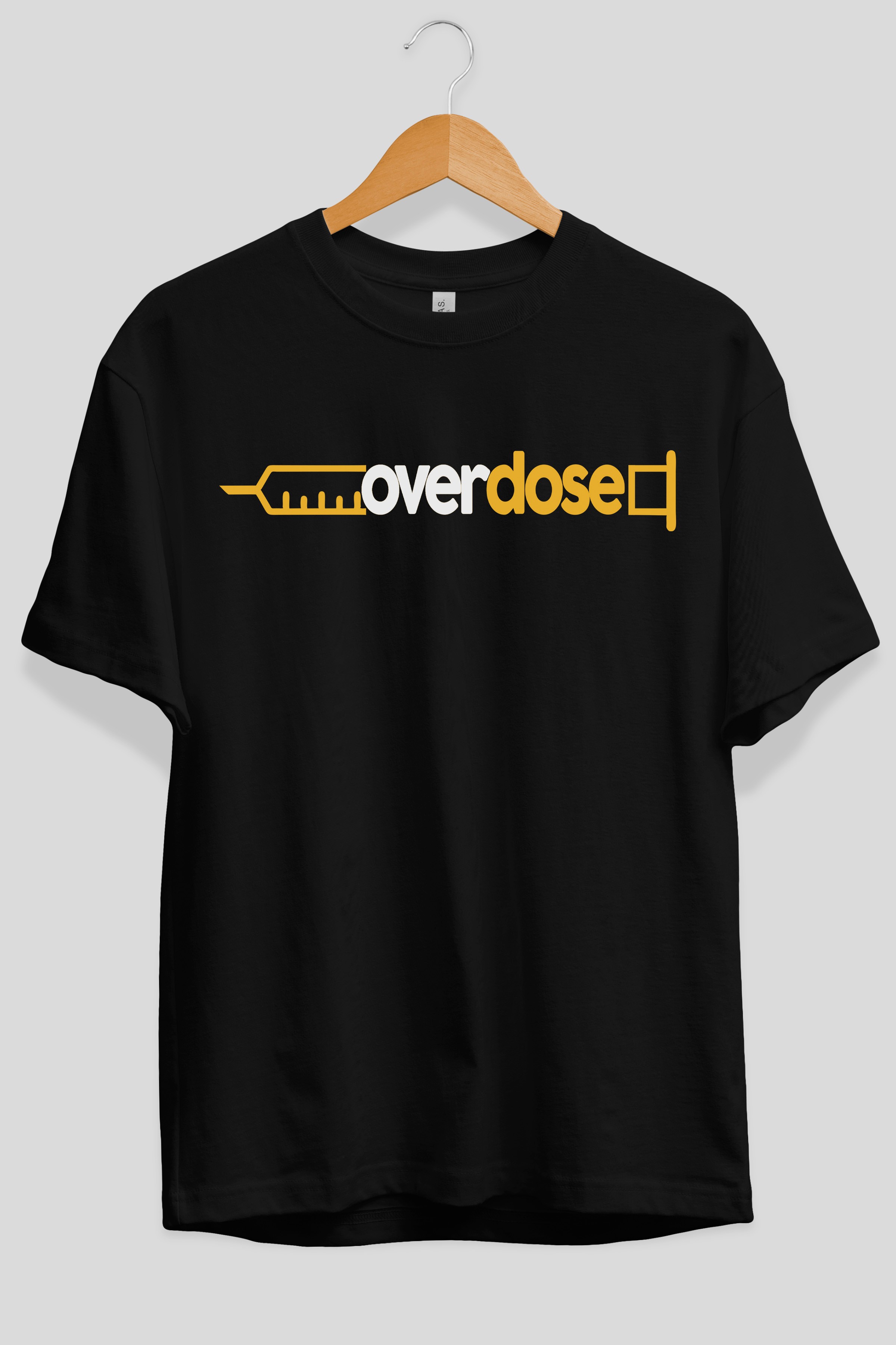 Overdose sarı Ön Baskılı Oversize t-shirt %100 pamuk Erkek Kadın Unisex
