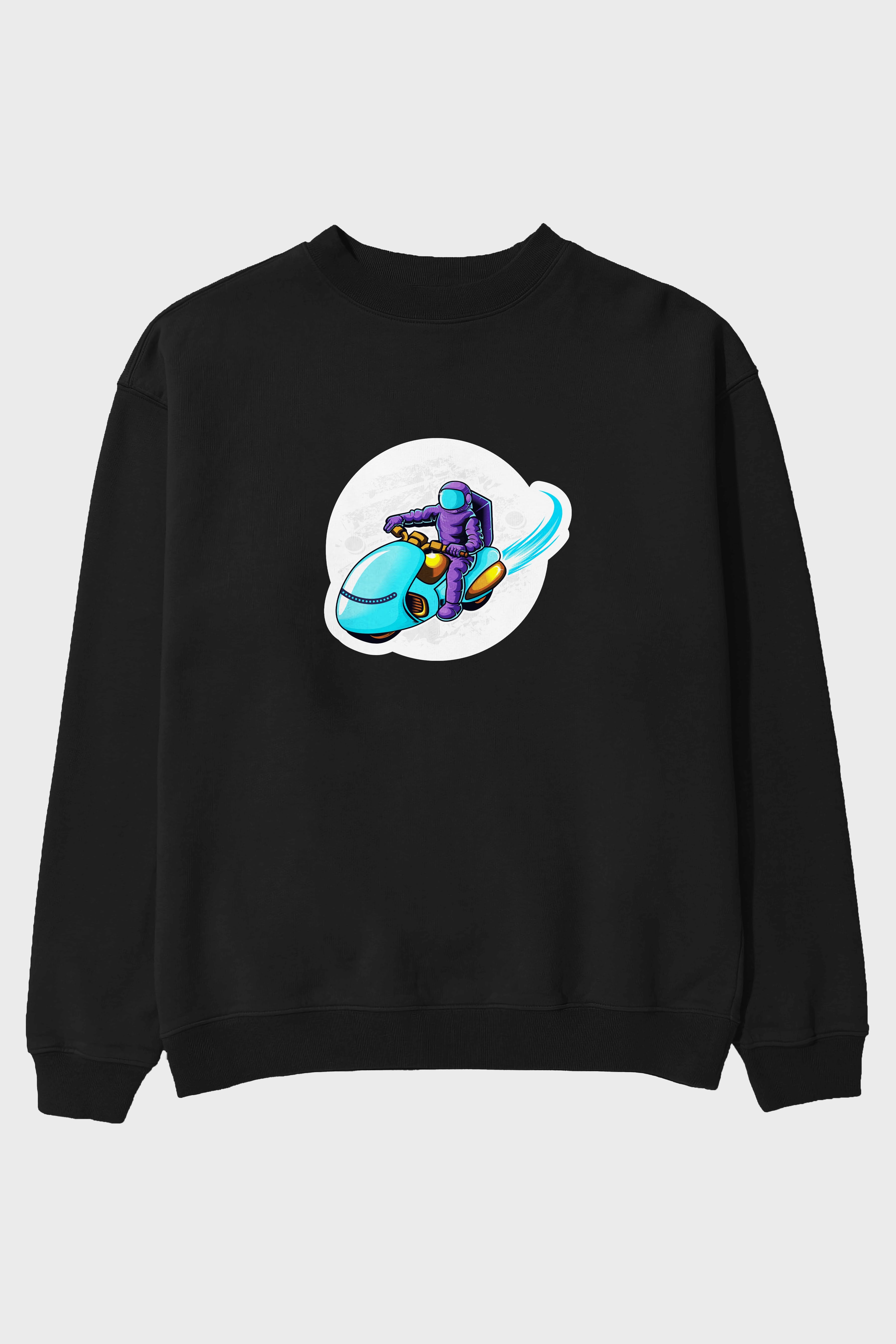 Astrorider in Space Sticker Ön Baskılı Oversize Sweatshirt Erkek Kadın Unisex