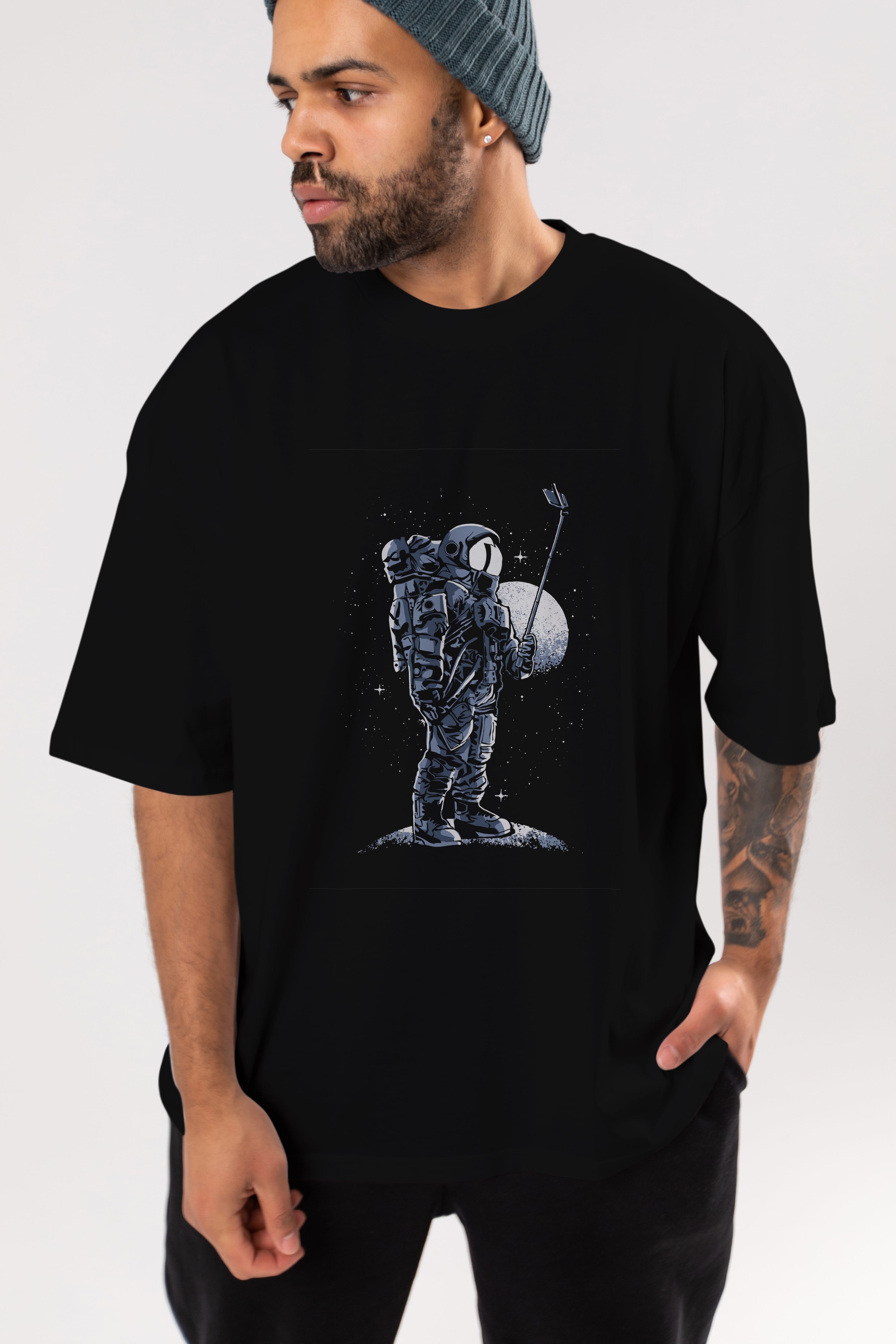 Selfie Astronaut Ön Baskılı Oversize t-shirt Erkek Kadın Unisex %100 Pamuk tişort