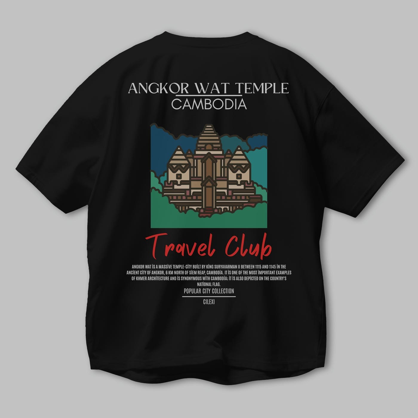 Angkor Wat Temple Cambodia Arka Baskılı Oversize t-shirt Erkek Kadın Pamuk Bisiklet Yaka tişort