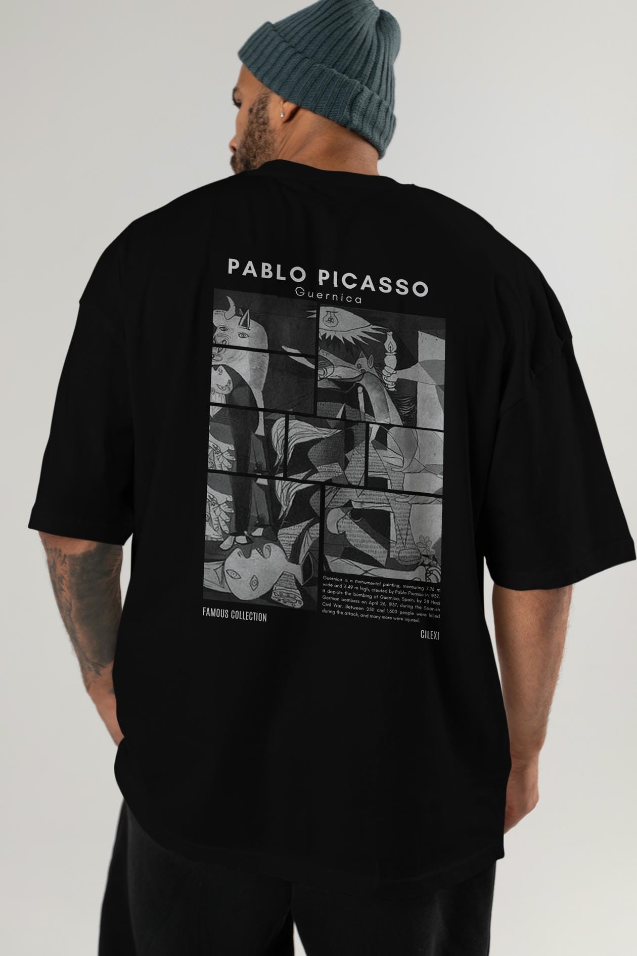 Pablo Picasso Guernica Arka Baskılı Oversize t-shirt Erkek Kadın Bisiklet Yaka Pamuk tişort