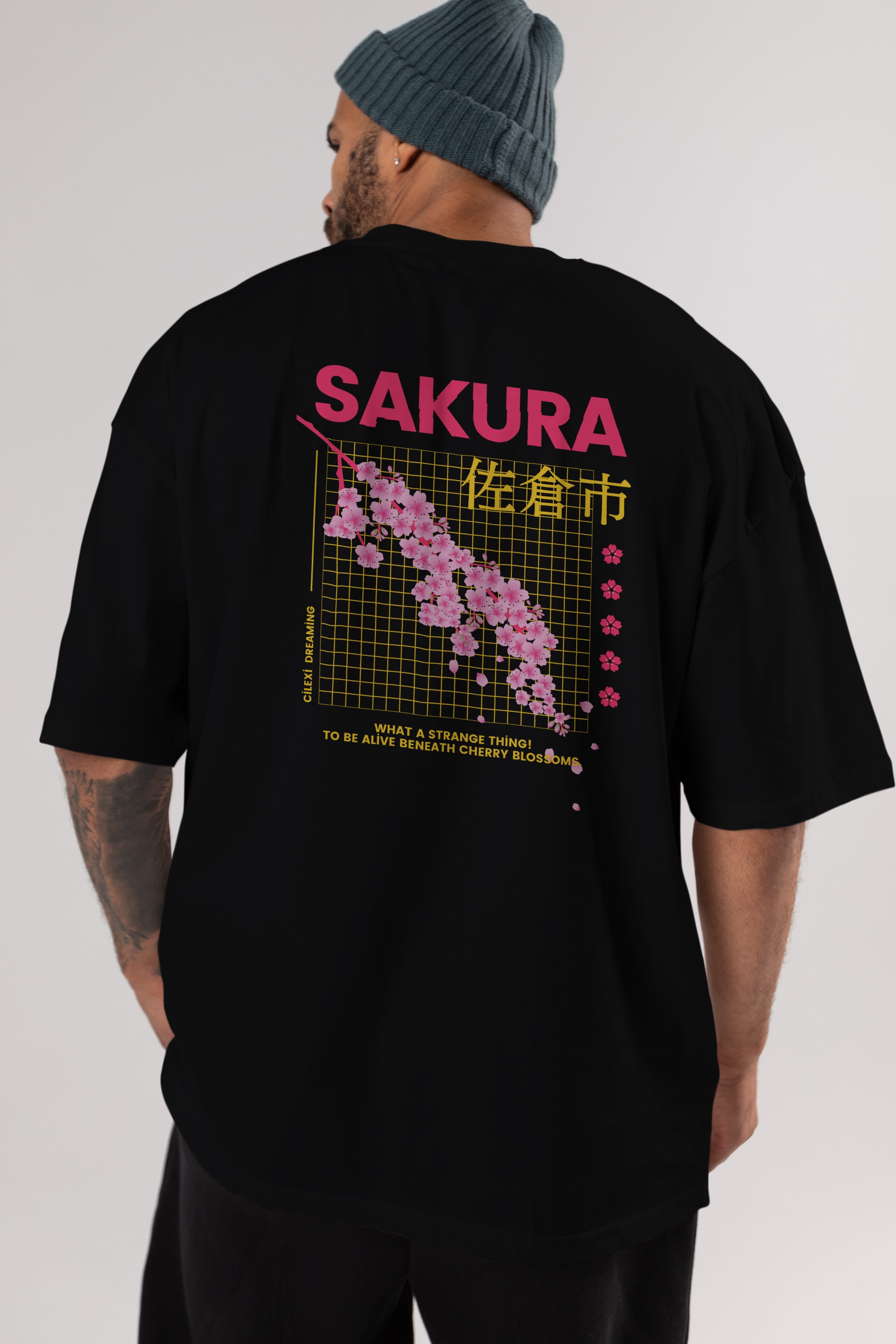 Sakura Streetwear Arka Baskılı Oversize t-shirt Erkek Kadın Unisex