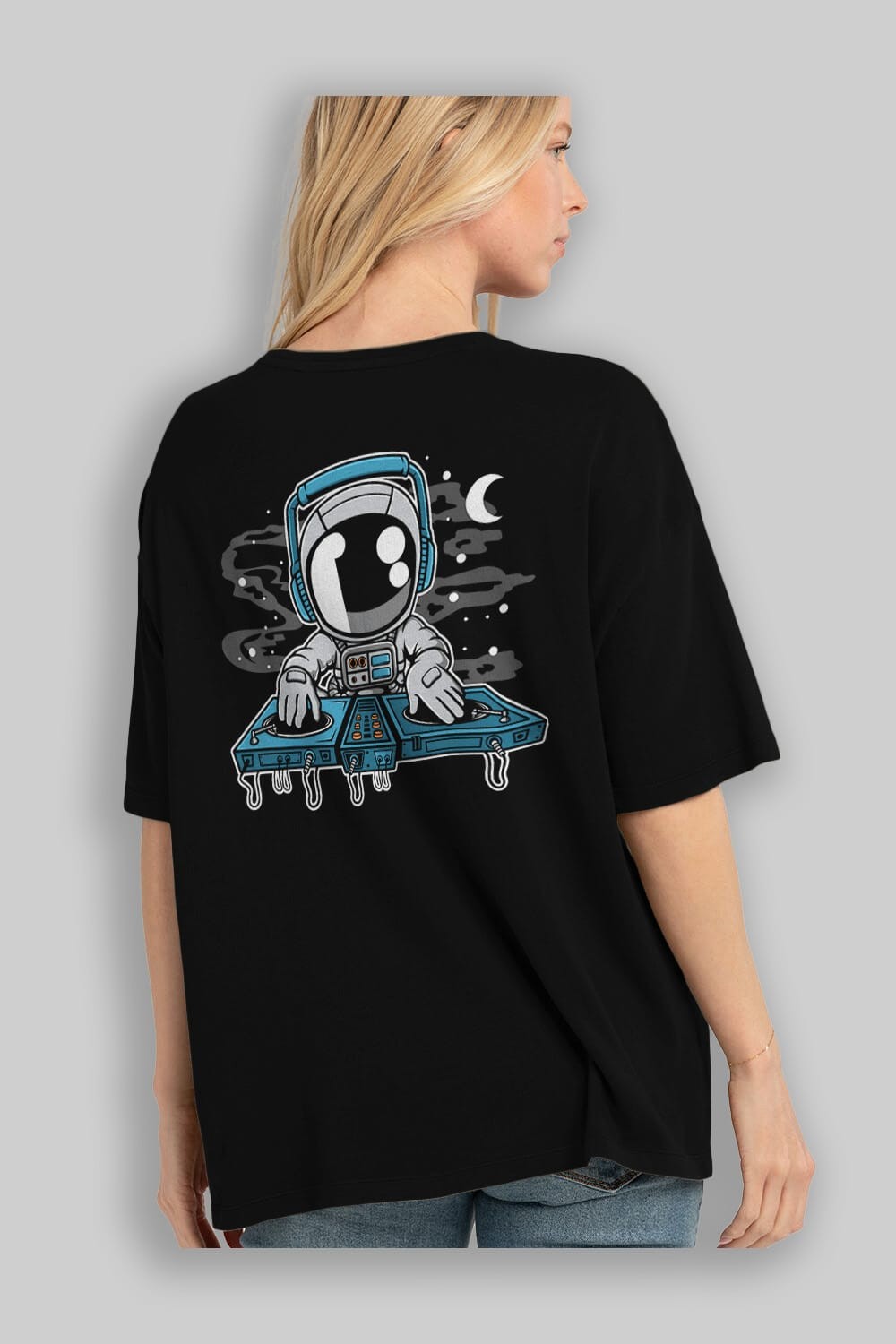 Astronaut Turntable Arka Baskılı Oversize t-shirt Erkek Kadın Unisex