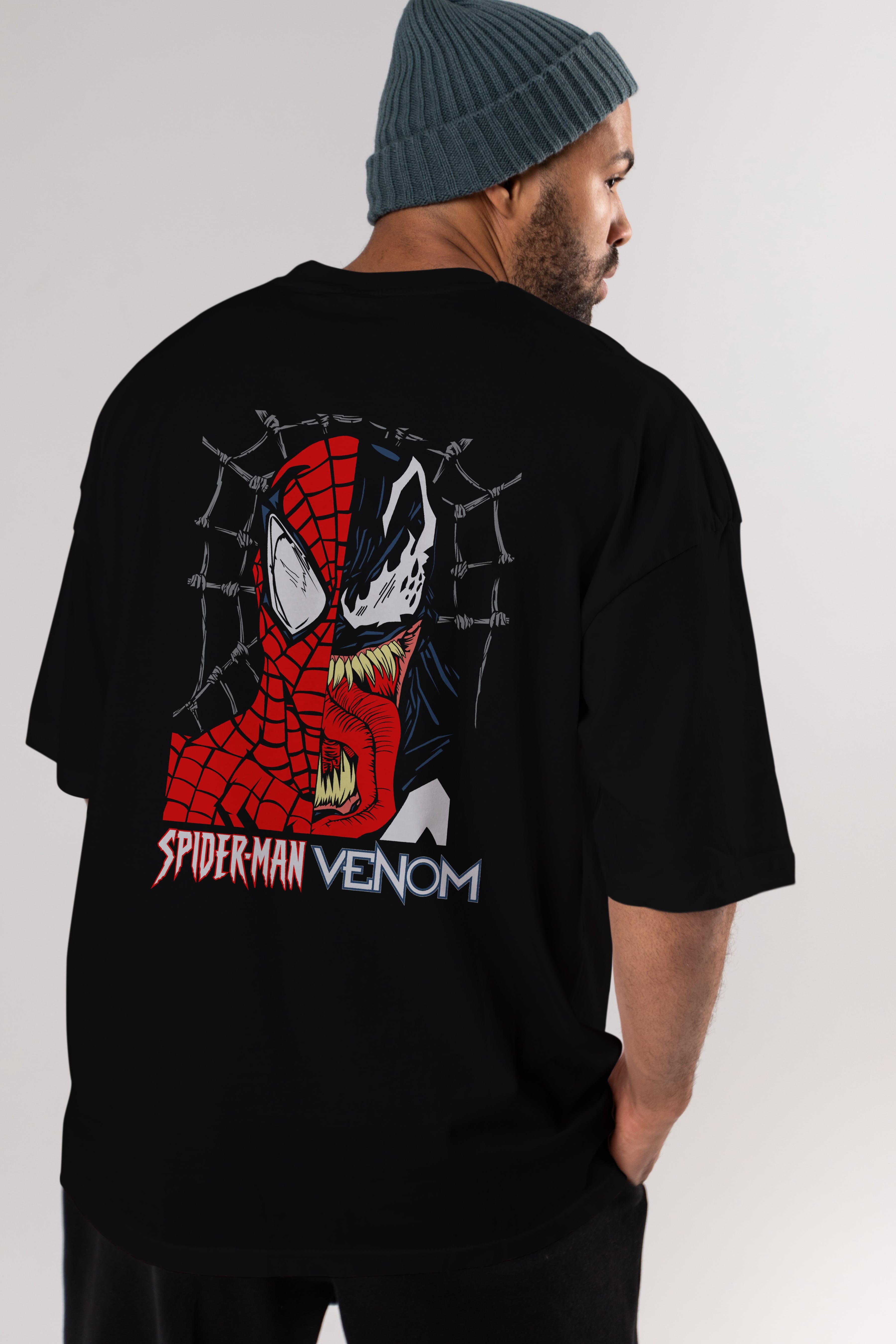 Spiderman Venom Arka Baskılı Oversize t-shirt Erkek Kadın Unisex %100 Pamuk Bisiklet Yaka tişort