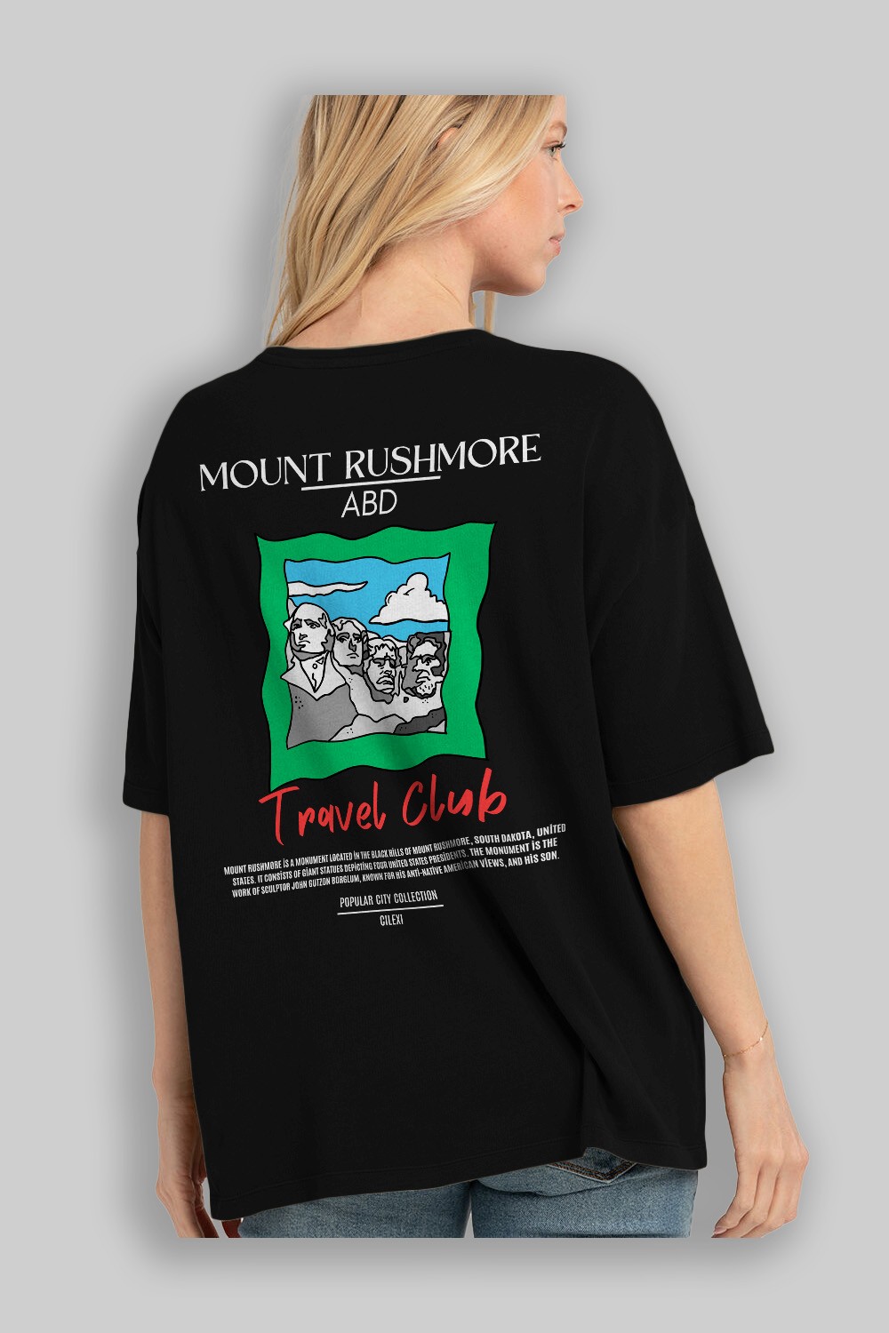 Mount Rushmore ABD Arka Baskılı Oversize t-shirt Erkek Kadın Pamuk Bisiklet Yaka tişort