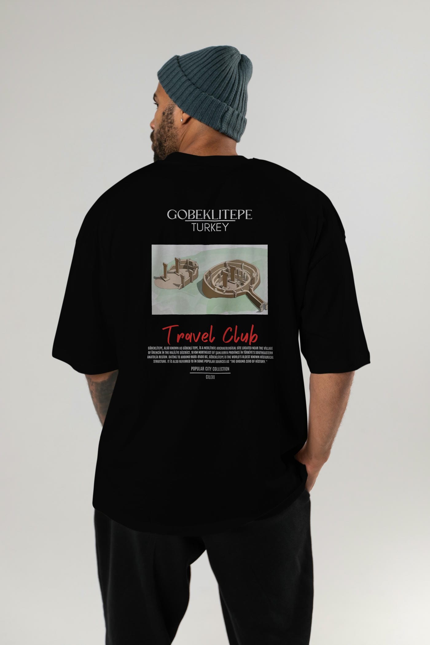 Gobeklitepe Turkey Arka Baskılı Oversize t-shirt Erkek Kadın Pamuk Bisiklet Yaka tişort