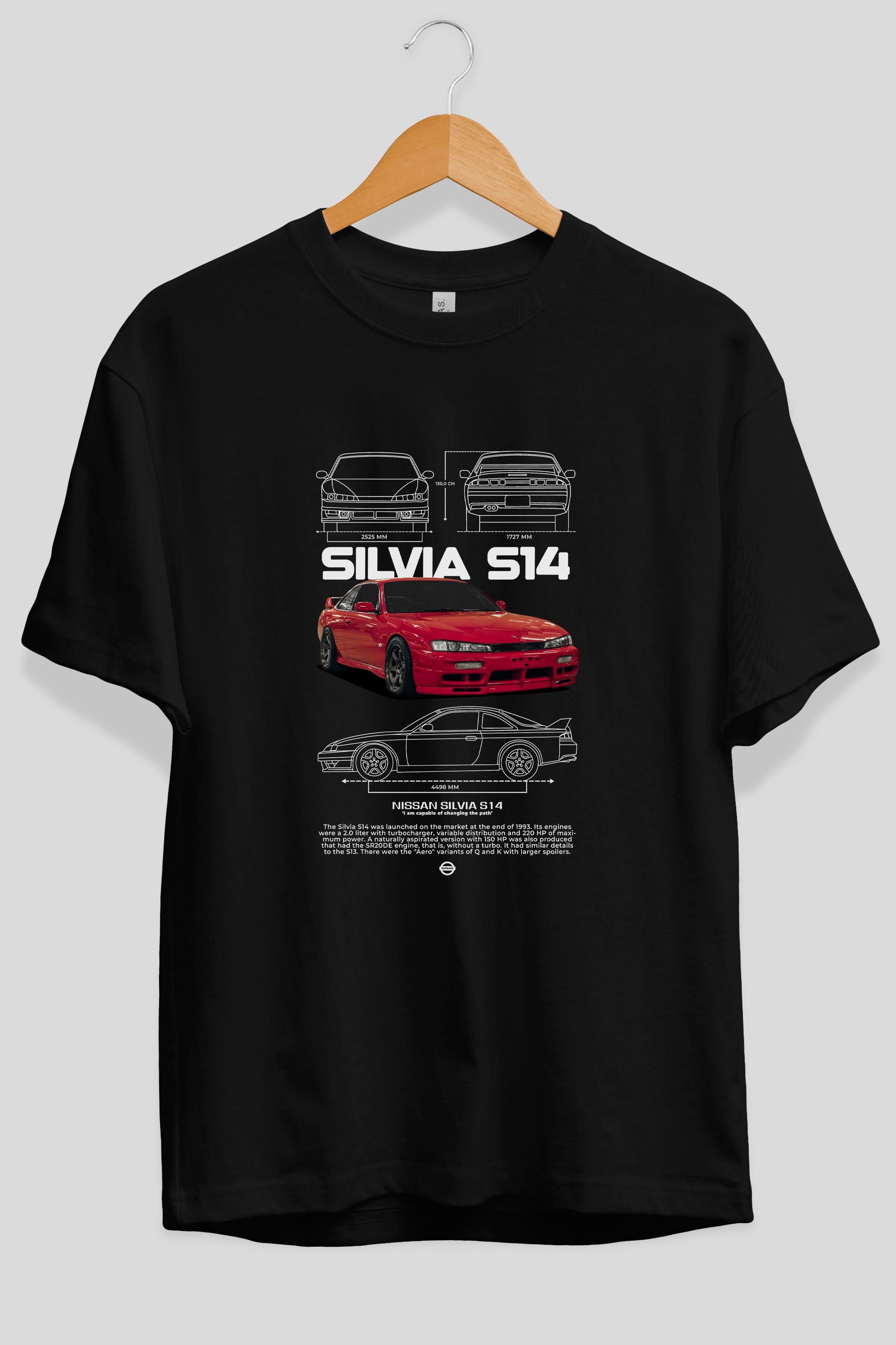 Nissan Silvia s14 Ön Baskılı Oversize t-shirt Erkek Kadın Unisex %100 Pamuk Bisiklet Yaka tişort