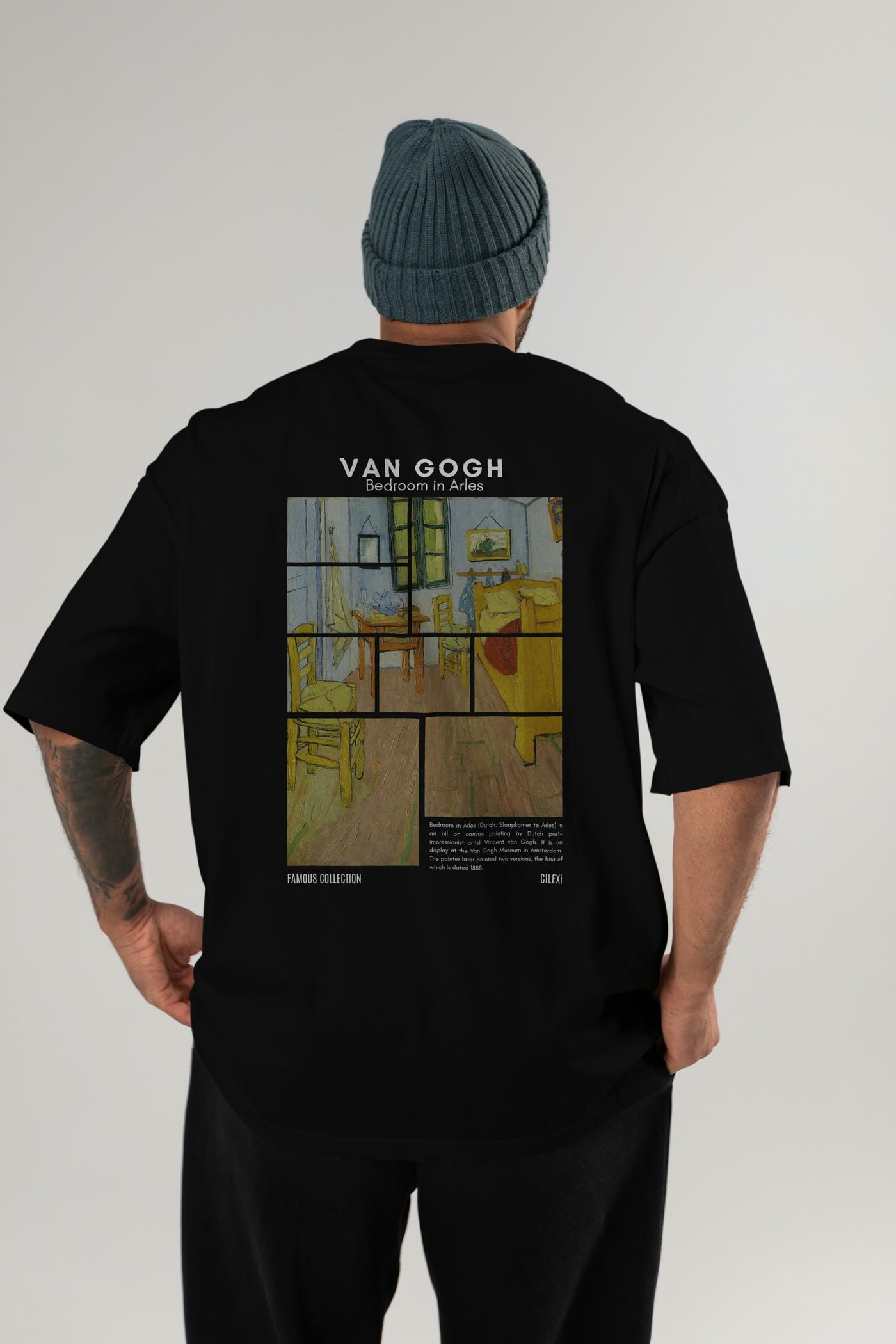 Van Gogh Arka Baskılı Oversize t-shirt Erkek Kadın Bisiklet Yaka Pamuk tişort